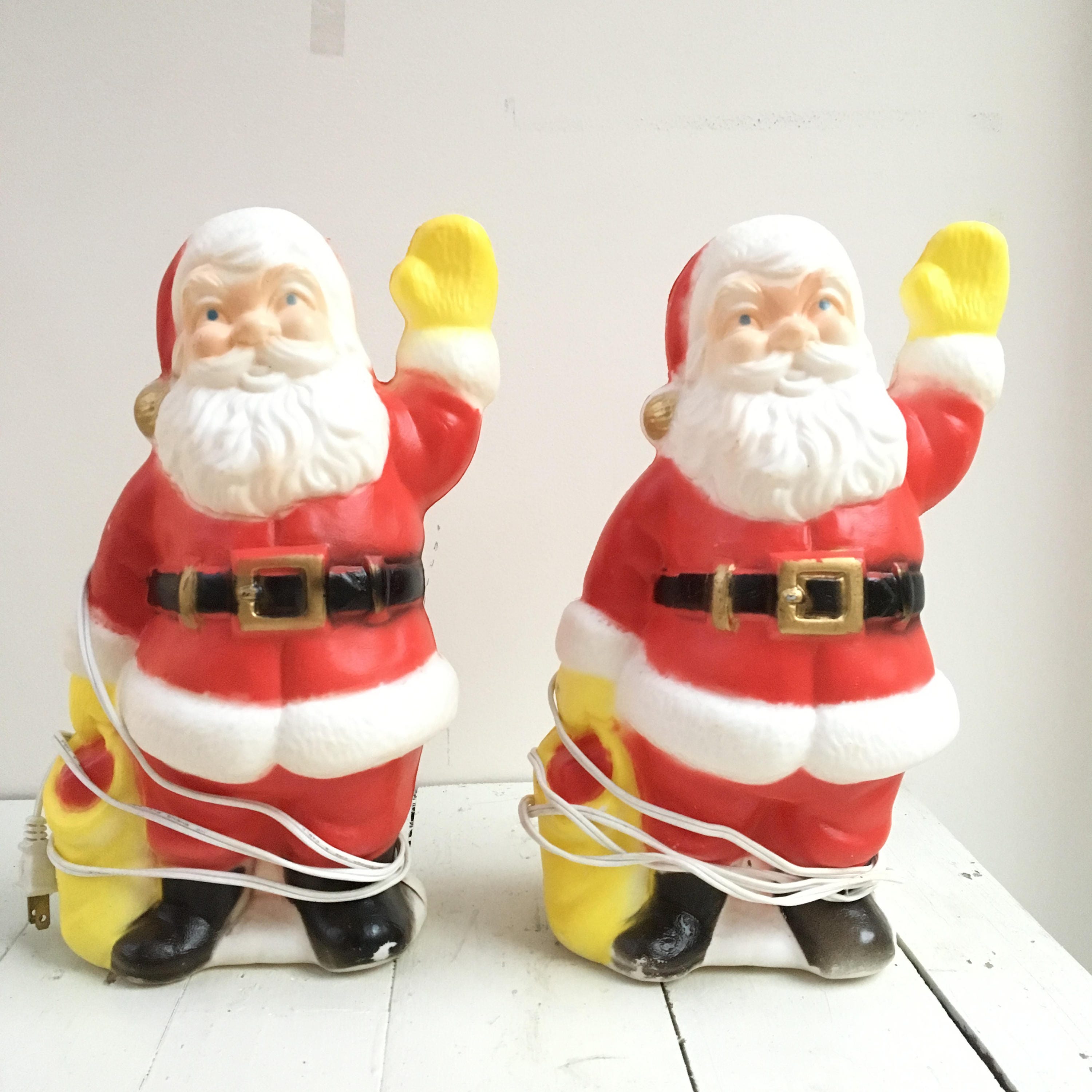 Vintage Santa Blow Mold, Set of Two, Vintage Christmas Decor, Kitschy Christmas Decoration