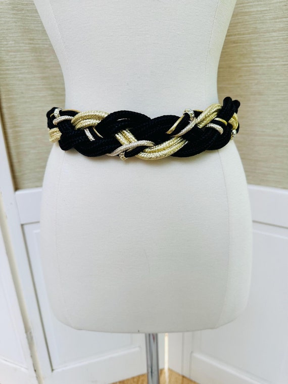 1980’s Black and Gold Embellishment Belt 80s Vintage Black Gold Studded Rhinestone Belt by Michael  main image 2