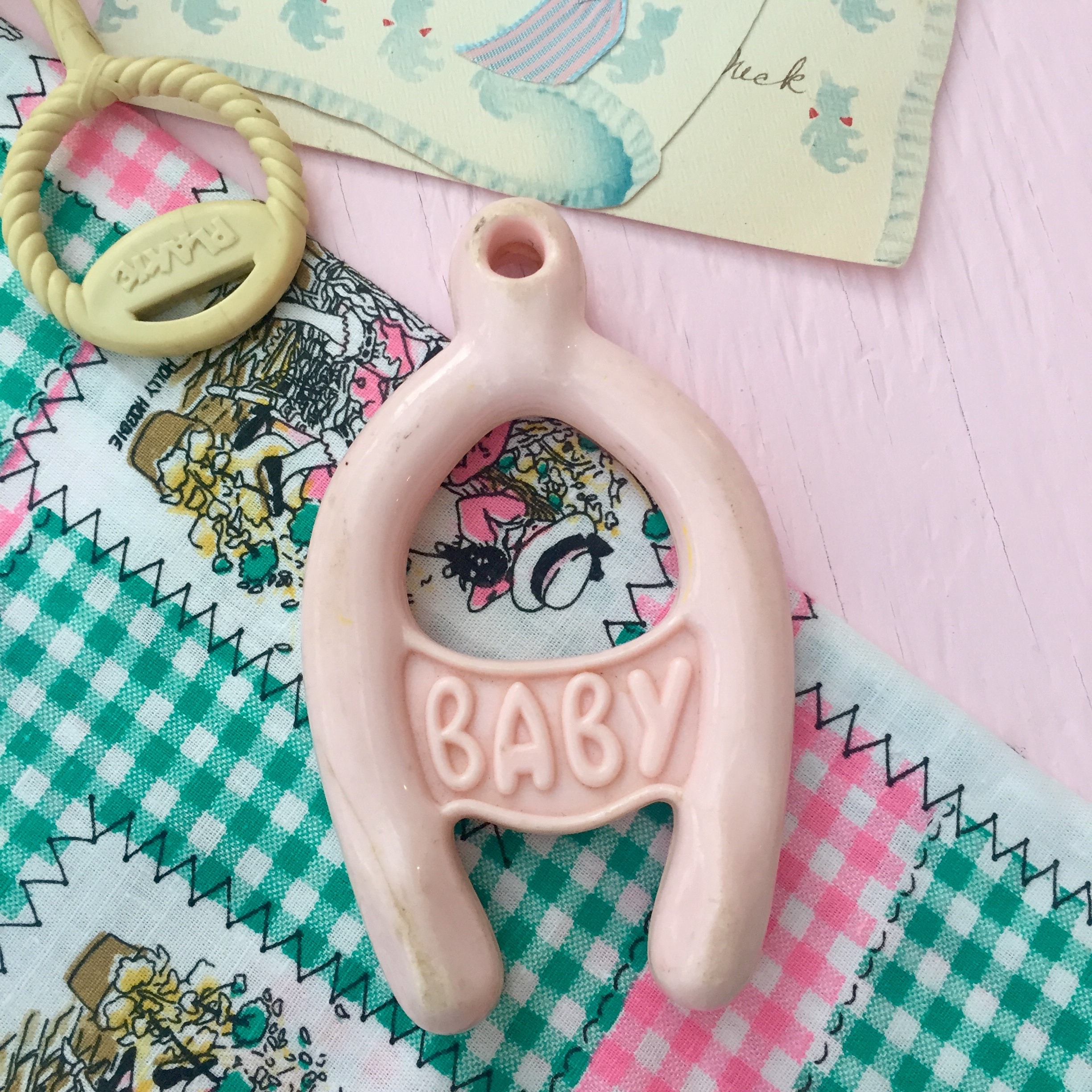 Vintage 1950s Baby Rattles, Set of Two, Vintage Baby Rattle, Vintage Pig Battle Rattle, Vintage