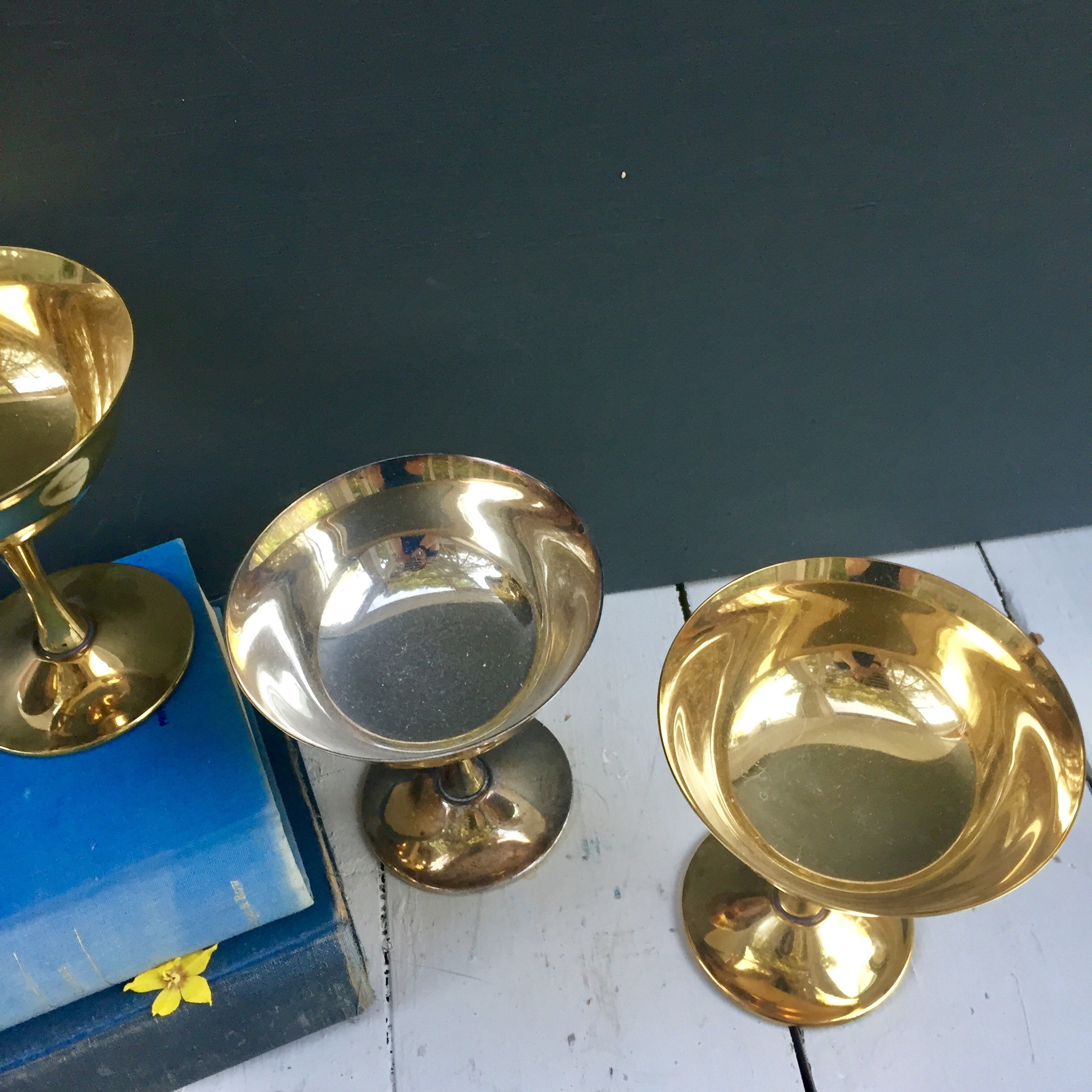 Vintage Brass Pedestal Cups, Set of Six, Vintage Brass Candleholders