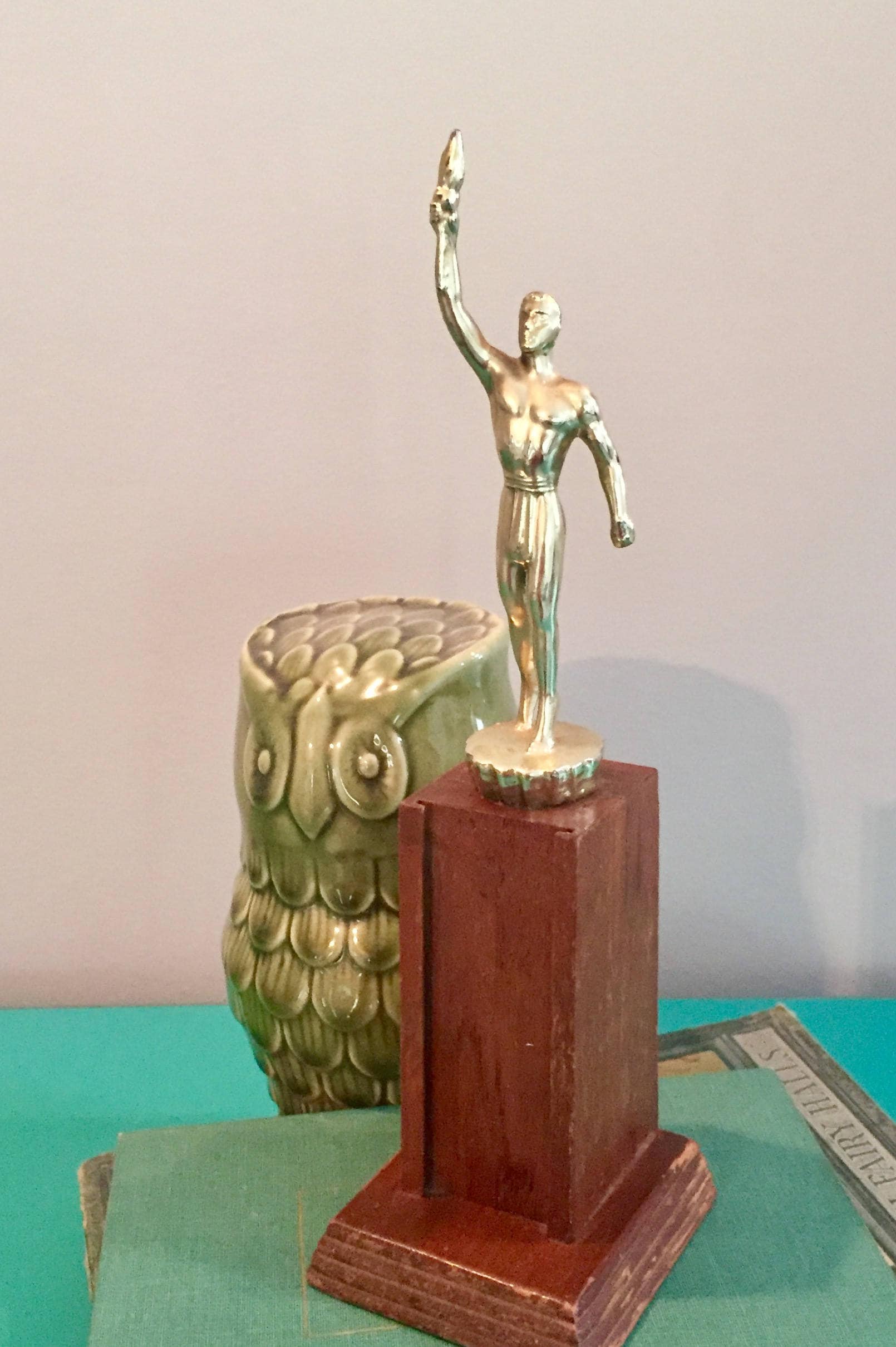 Vintage Brass Trophy, Mid Century Trophy, Olympic Torch ...