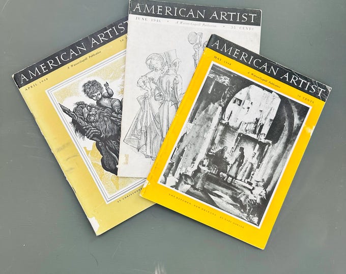Lot of 3 Vintage American Artist Magazines 1946 & 1948 | Mid Century Art Ephemera | Watson-Guptill Publications
