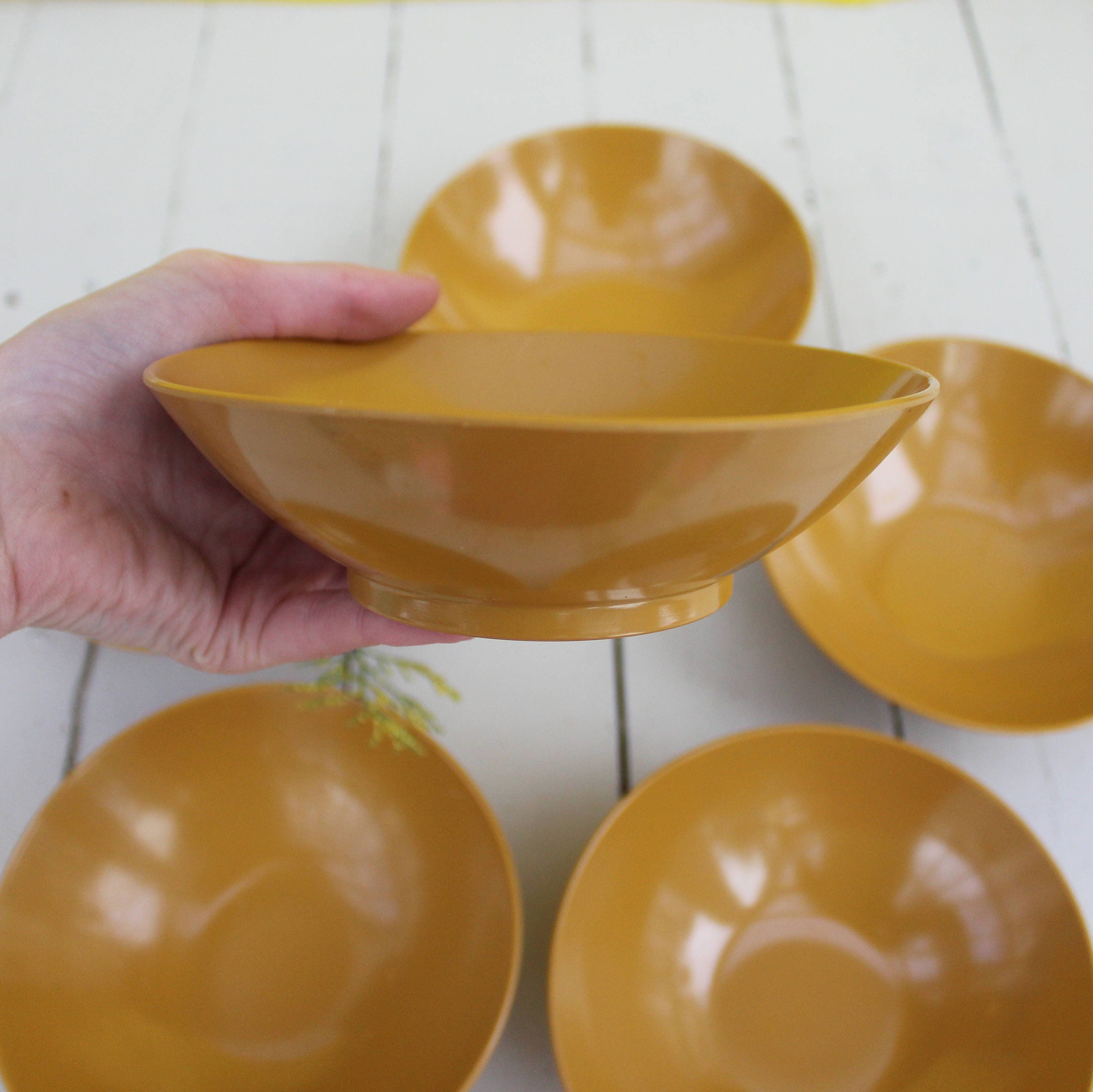 Vintage Melamine Bowls, Set of Seven, Harvest Gold Melamine Bowls
