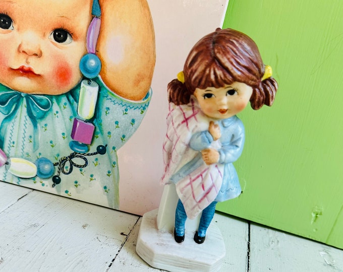 Vintage 1970s Moppets Figurine, Fran Mar, 70s Little Girl Figurine Knick Knack, Vintage Little Girls Bedroom Decor, Vintage Nursery Decor