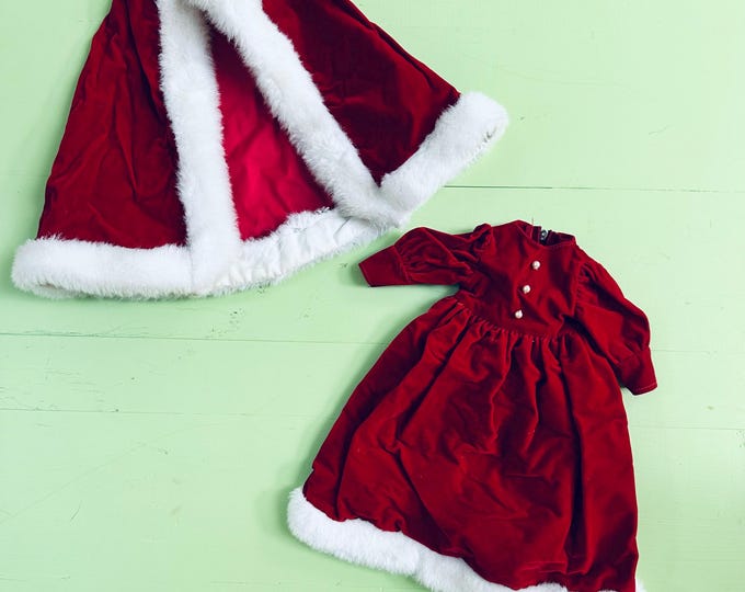 Vintage Doll Dress and Cape Baby Doll Red Velvet and Faux Fur Trimmed Christmas Dress and Cape Anco 12 inch Doll Dress Victorian Xmas Doll