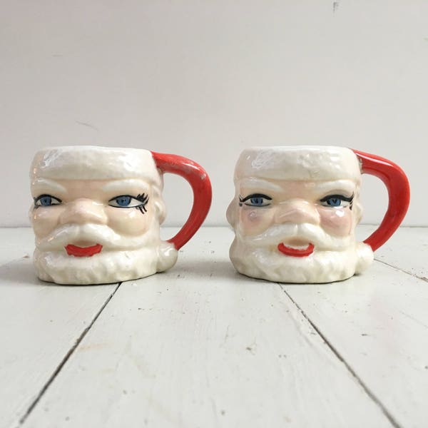 Vintage Santa Mugs, Set of Two, Vintage Santa Coffee Cups, Vintage Christmas Decorations, Vintage Christmas Decor, Vintage Egg Nog Mugs