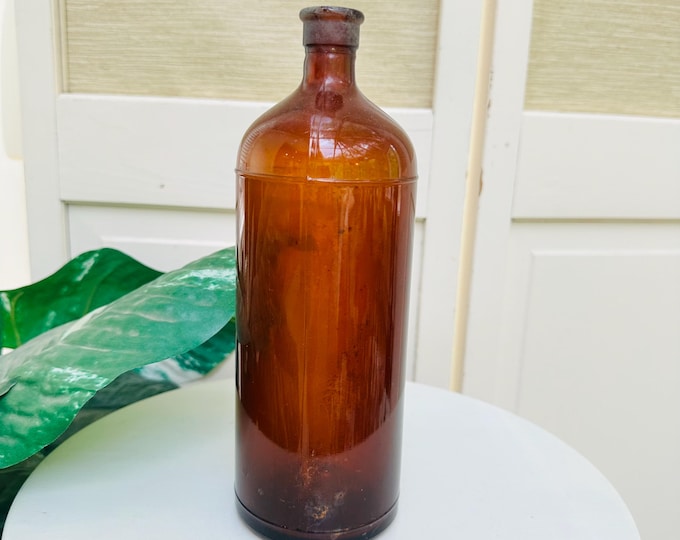 Vintage Amber Glass Kleen-Lin Bottle Apothecary Bottle Industrial Farmhouse Decor