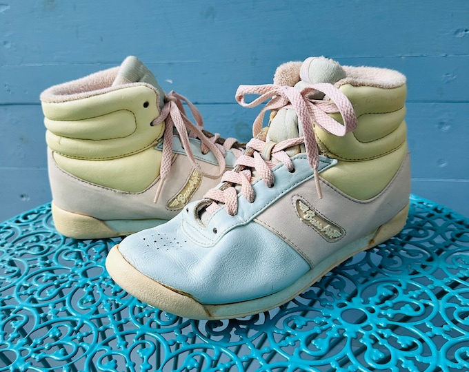 Vintage 1980s BassAir Sneakers, Women's Size 5.5 US, 1980s Tennis Shoes, Pastel sneakers, 1980s Women's High Tops