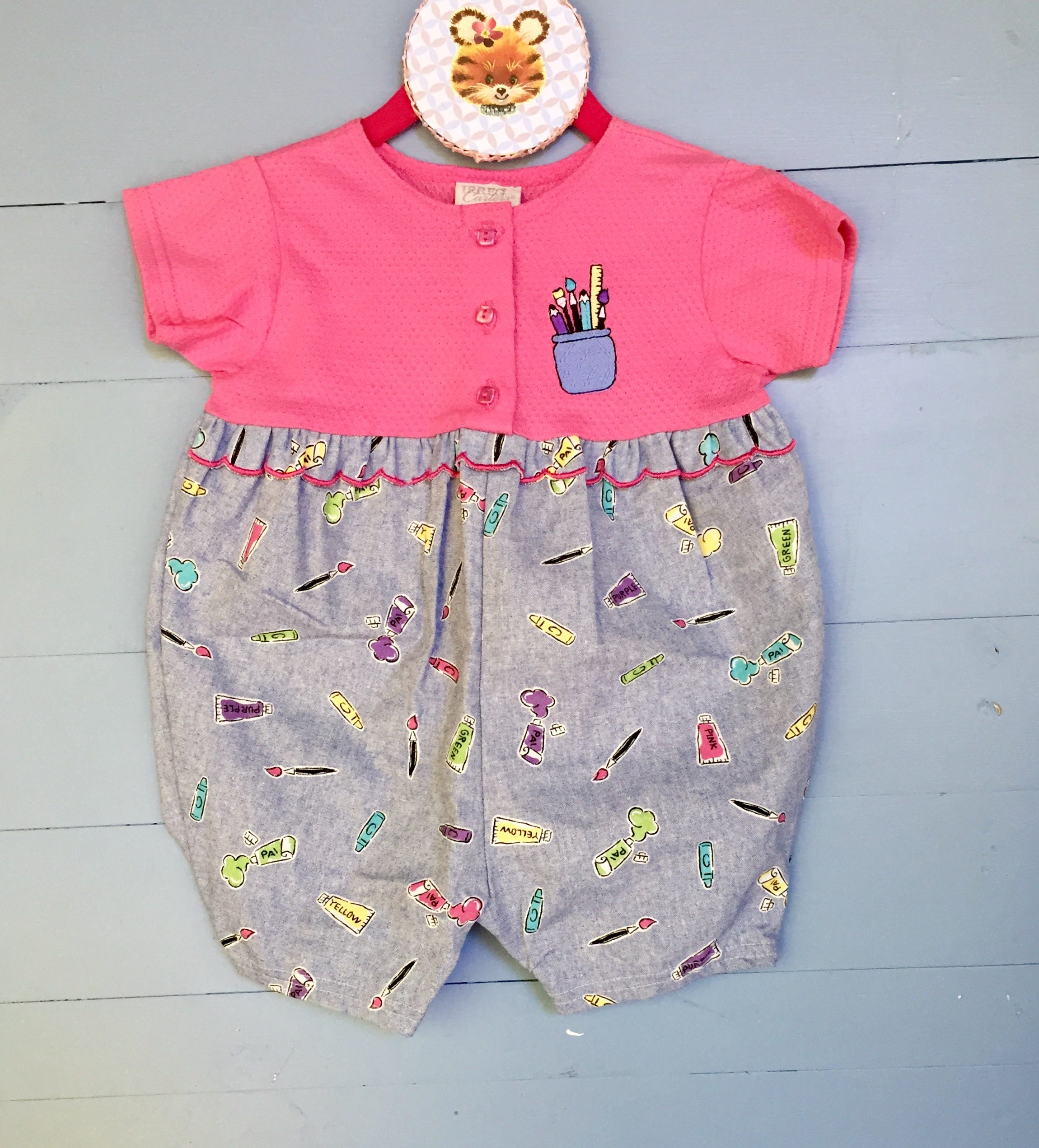 Carters Girls Size Newborn 3 months Pink Blue Embroidered Romper New