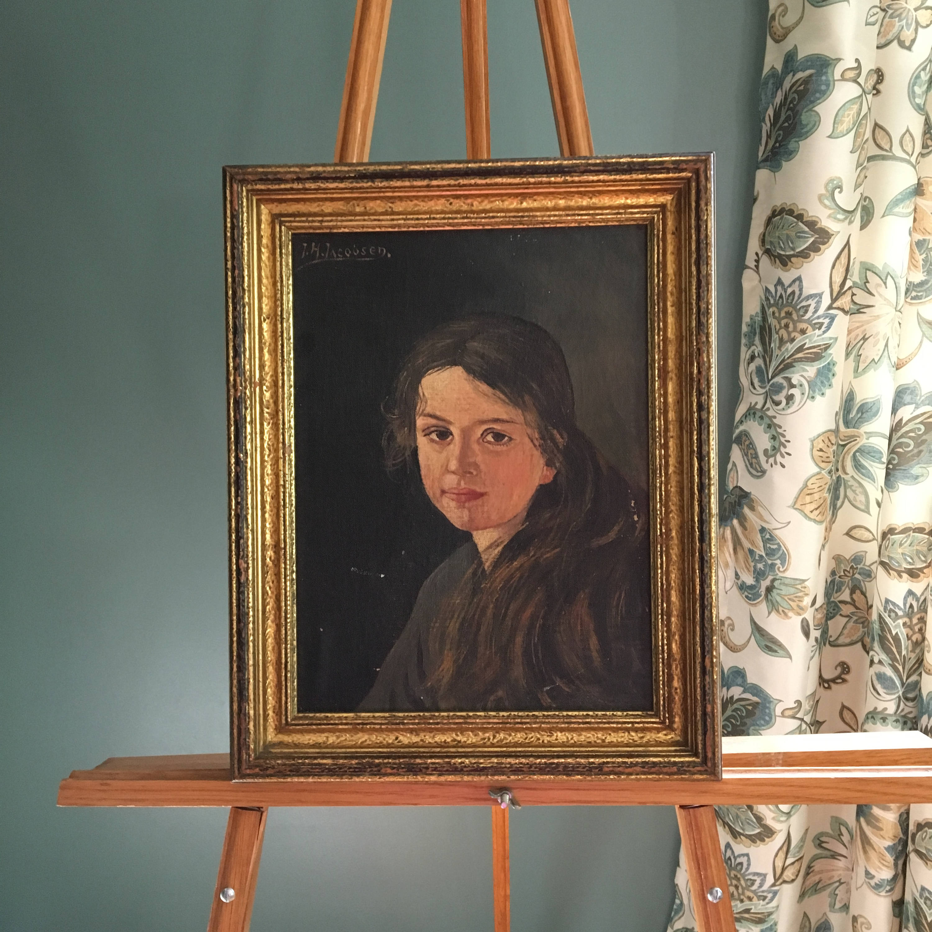 Vintage Original Portrait Painting, Gold Framed Portrait Painting