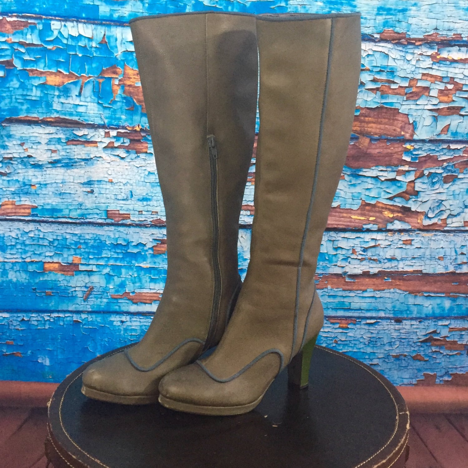 Vintage 1970s High Healed Riding Boots Forest Green Leather, Womens Size 7 Vintage Tall Leather