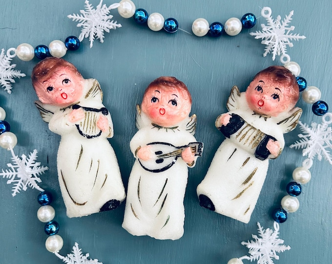 Vintage Rare MCM Christmas Angel Candles Set of Three Sanyo Angel Choir Candles Musical Angel Candle Set Mid Century Christmas Candles