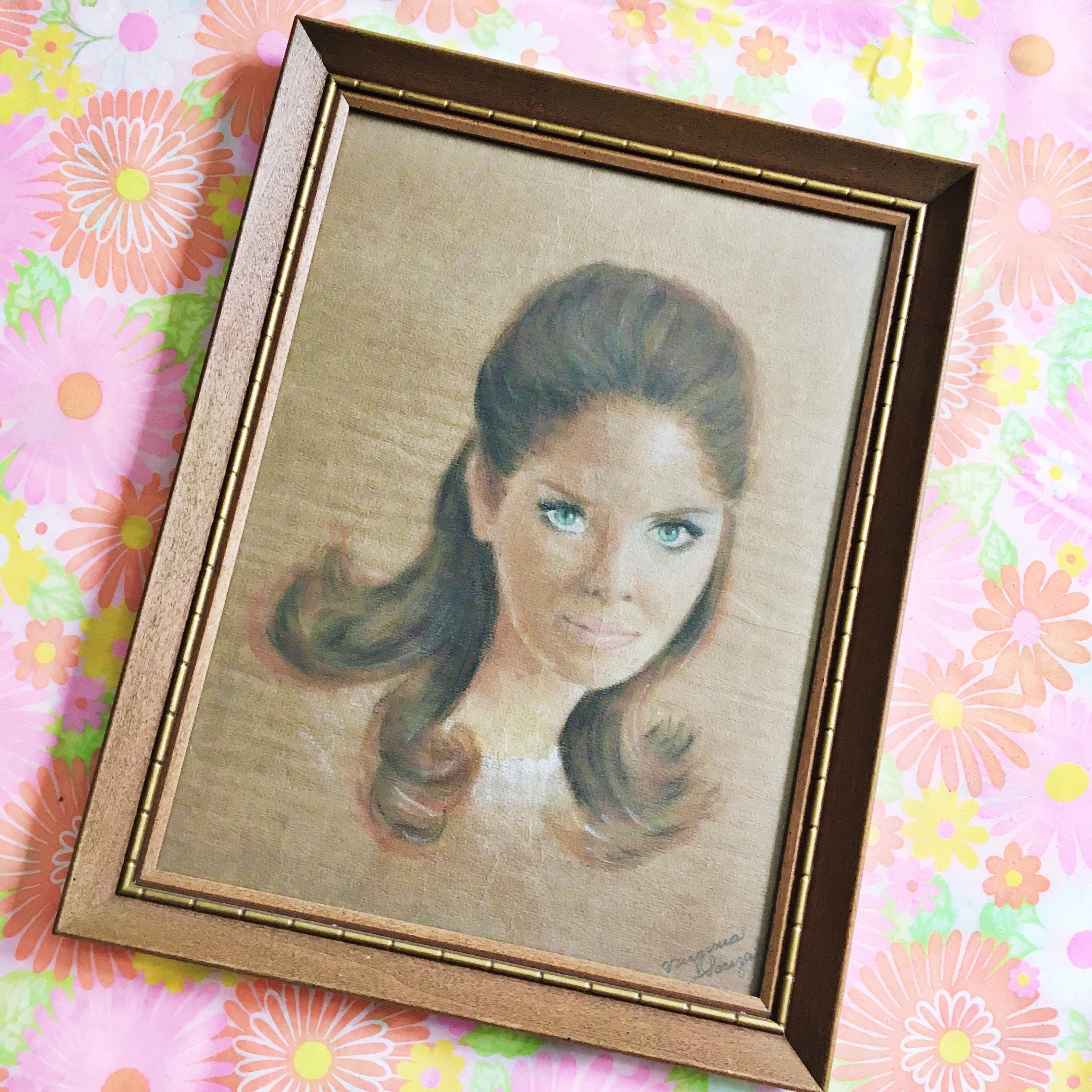Vintage 1960s Original Portrait Painting, 1960s Mod Girl Painting
