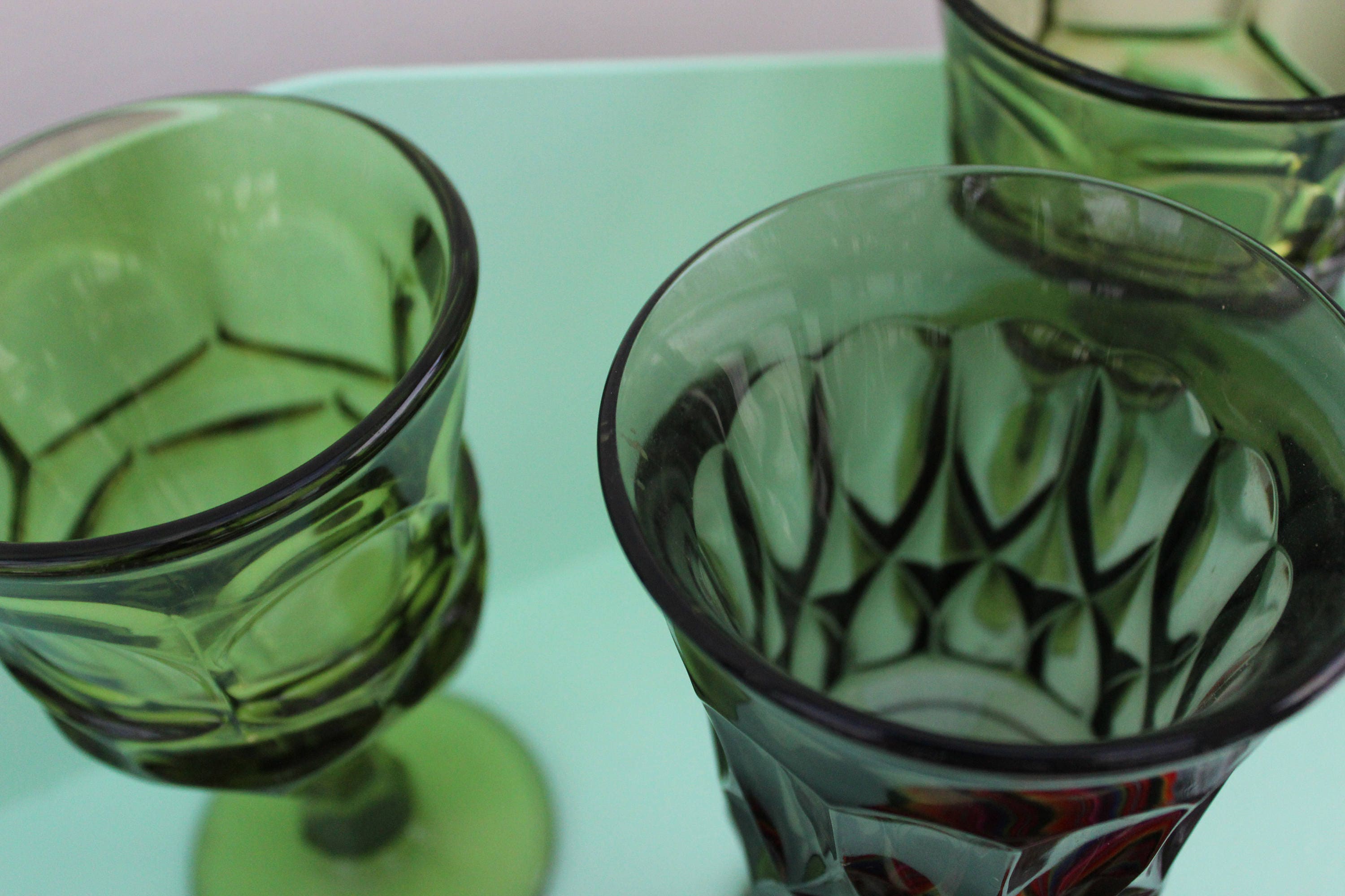green glass drinking glasses