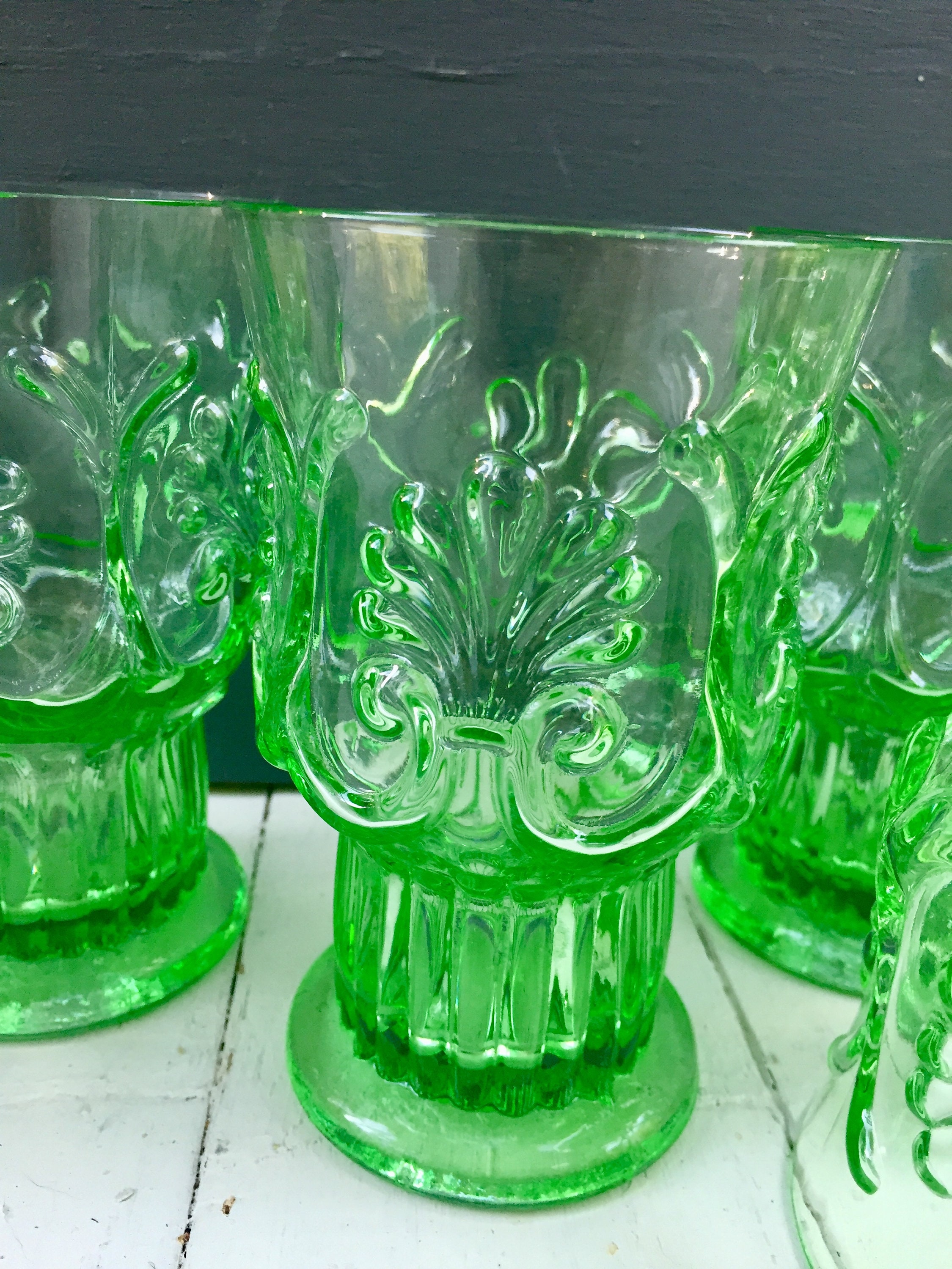 green glass drinking glasses