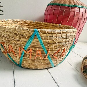 Vintage Raffia Floral Woven Basket, Vintage Jamaica Souvenir Basket, Vintage Boho Basket ...