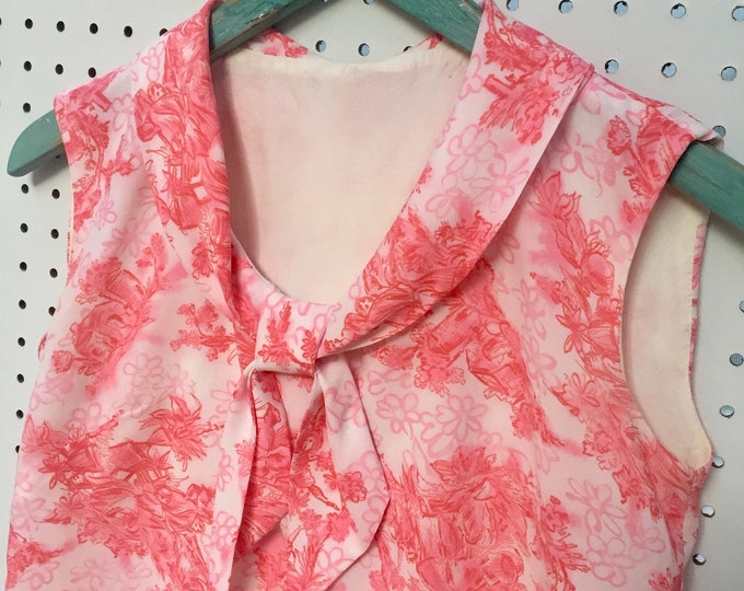 Vintage 1960s Top, Women's Size Small, Retro Top, 1960s Summer Top, Vintage Blouse, 1960s Blouse, Vintage Tie Collar Blouse