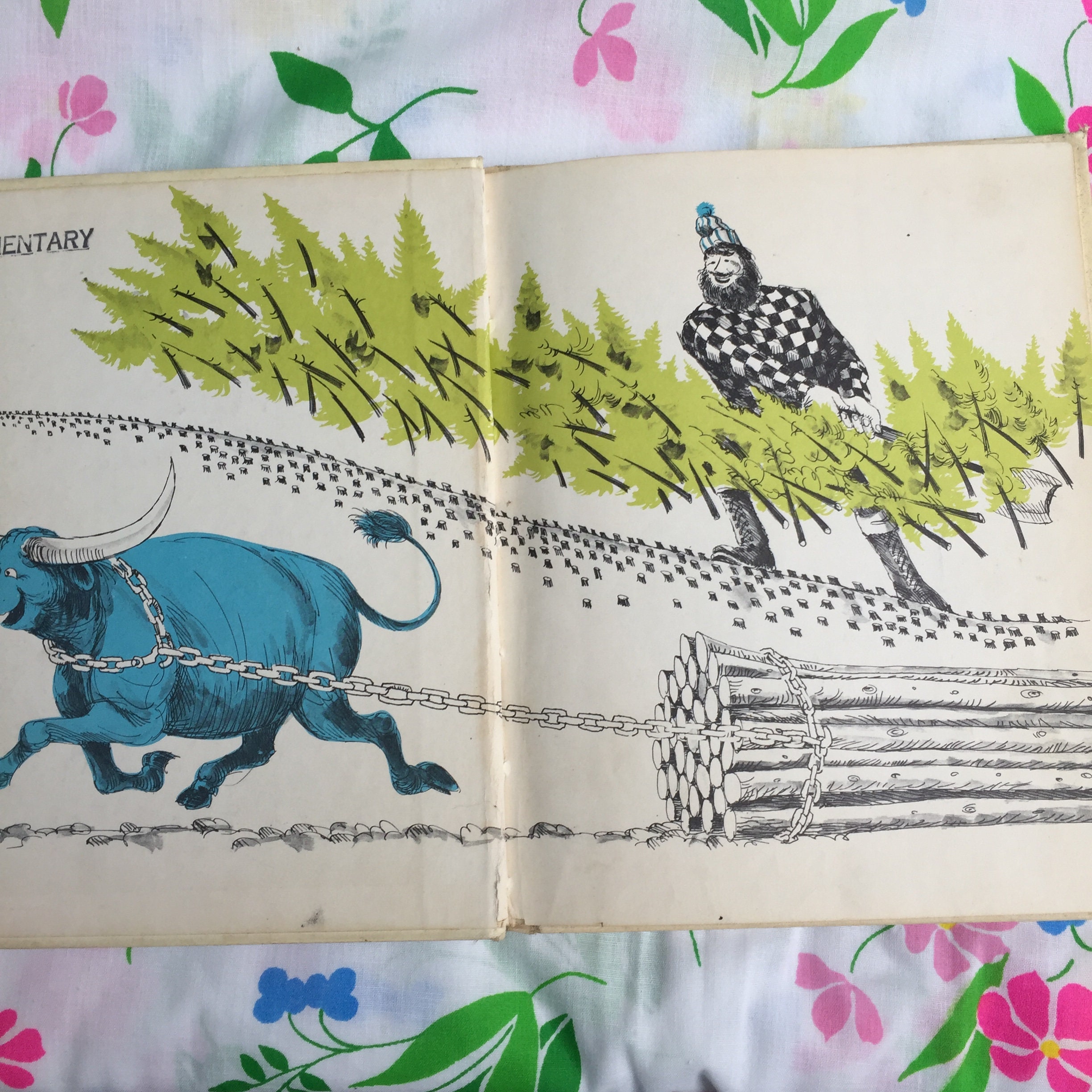 Vintage 1960s book, Paul Bunyan and His Blue Ox, by Adele deLeeuw, Vintage Paul Bunyan book