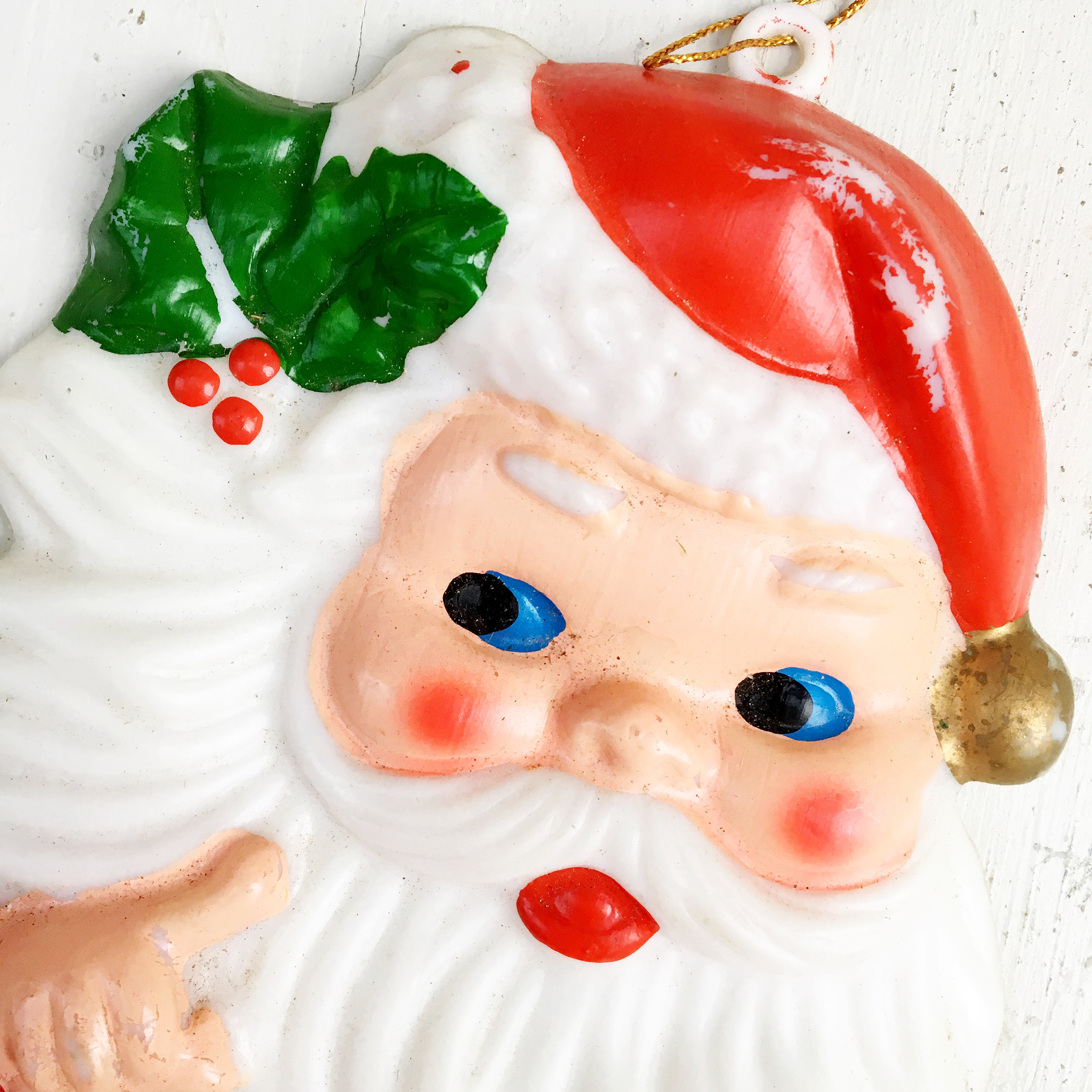 Vintage Blow Mold Santa Ornament, Vintage Santa Christmas Decor