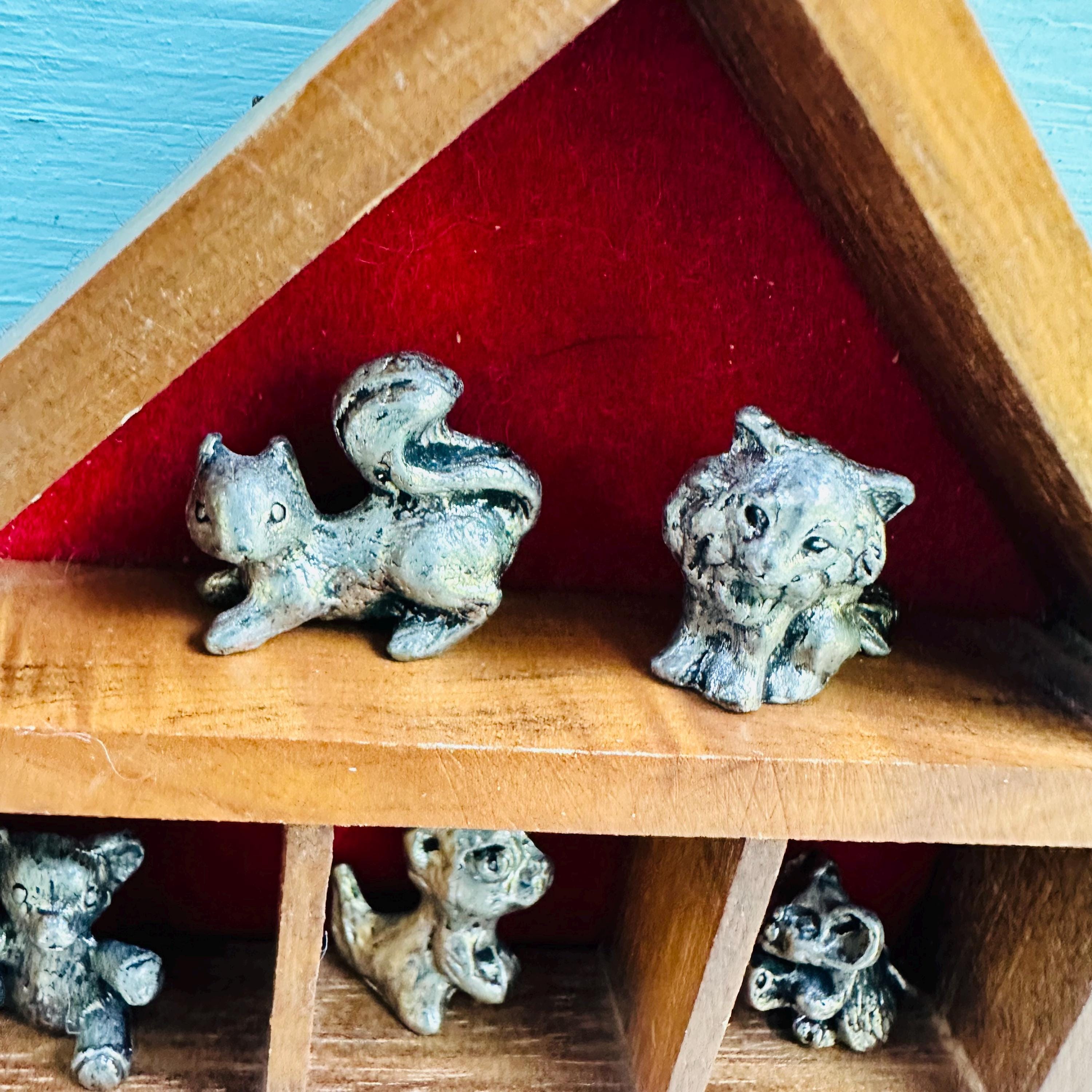 Vintage Miniature Pewter Animals Wood House Shadow Box 11 Animal