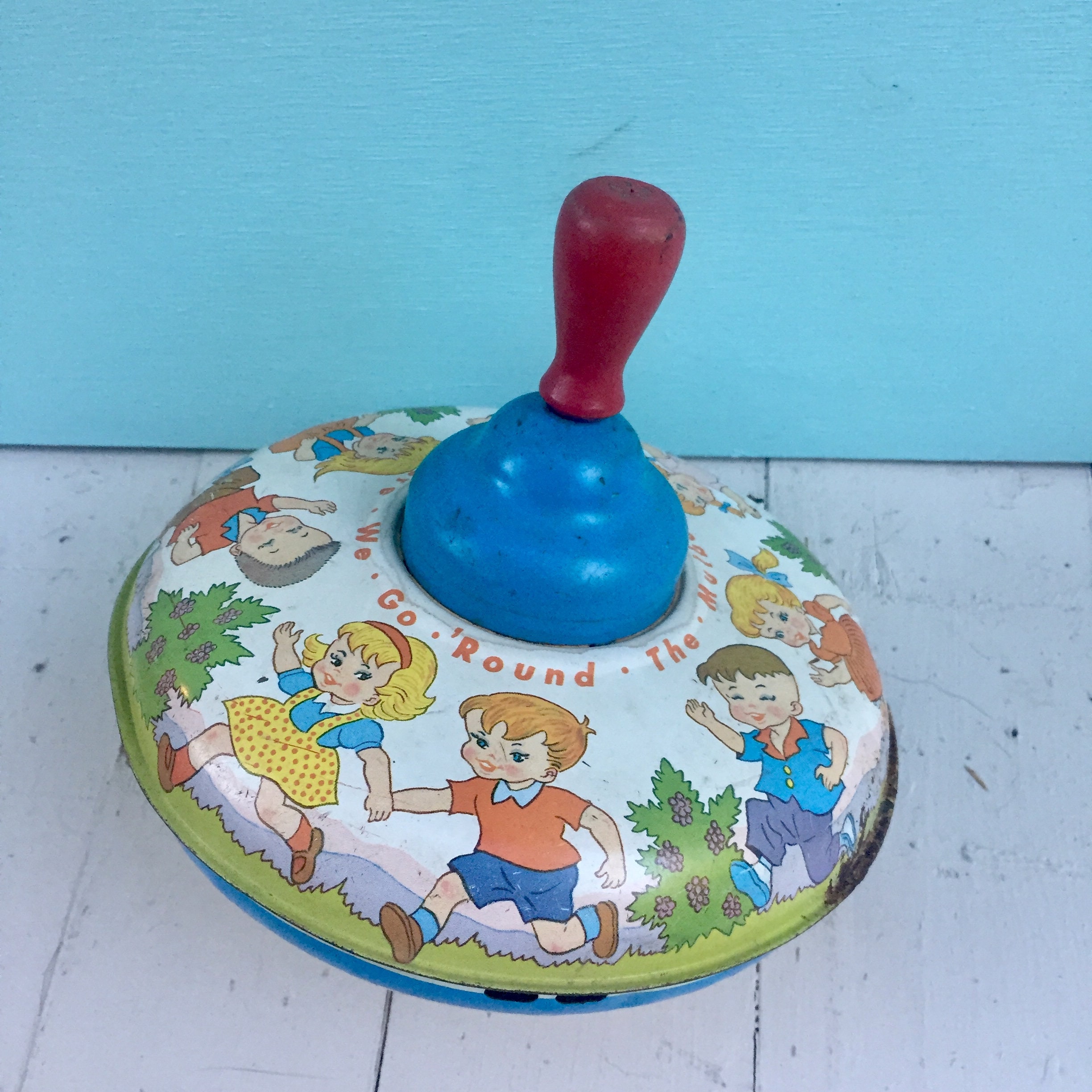 Vintage 1950s Tin Litho Toy Top, Vintage Ohio Art Toy Top, Vintage Spinning Top, 50s Toy