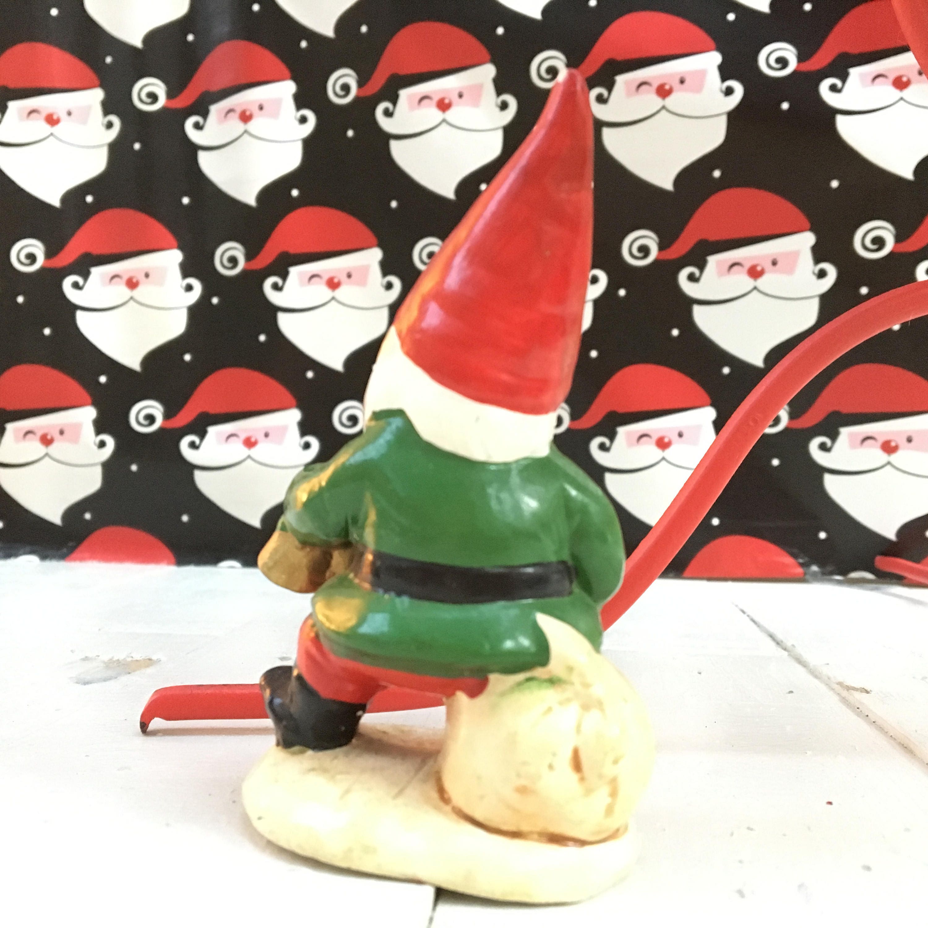 Vintage Santa Gnome, Set of Two, Vintage Gnome Figurine, Vintage