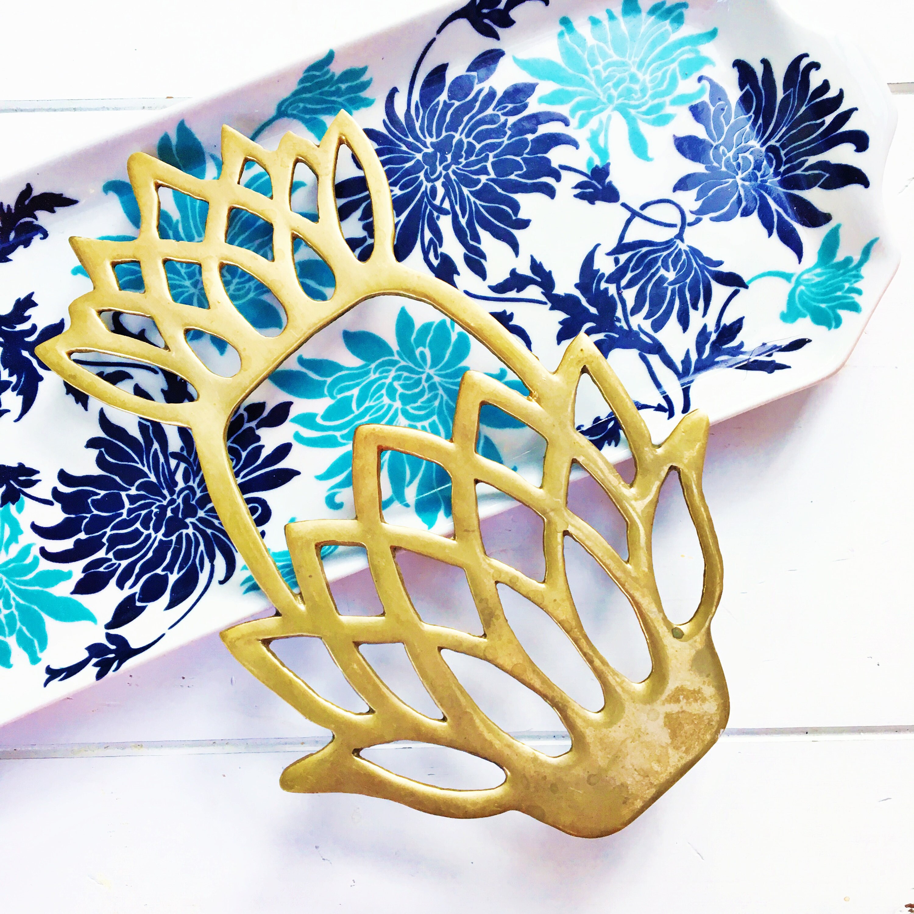 Vintage Brass Pineapple Trivet, Brass Kitchen Accessories, Boho Chic Decor