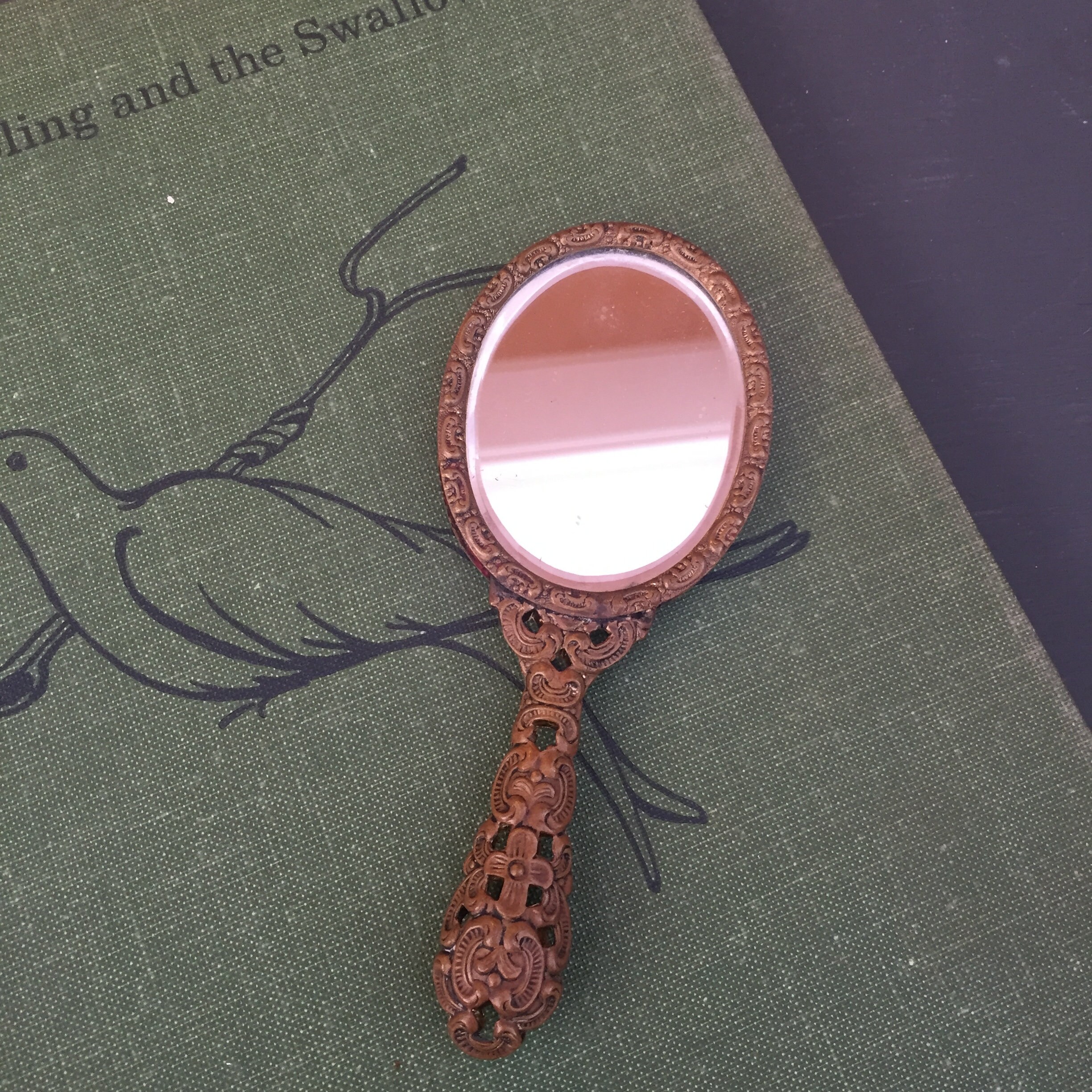 Vintage 1940s Petite Hand Mirror, Antique Small Hand Mirror, Vintage