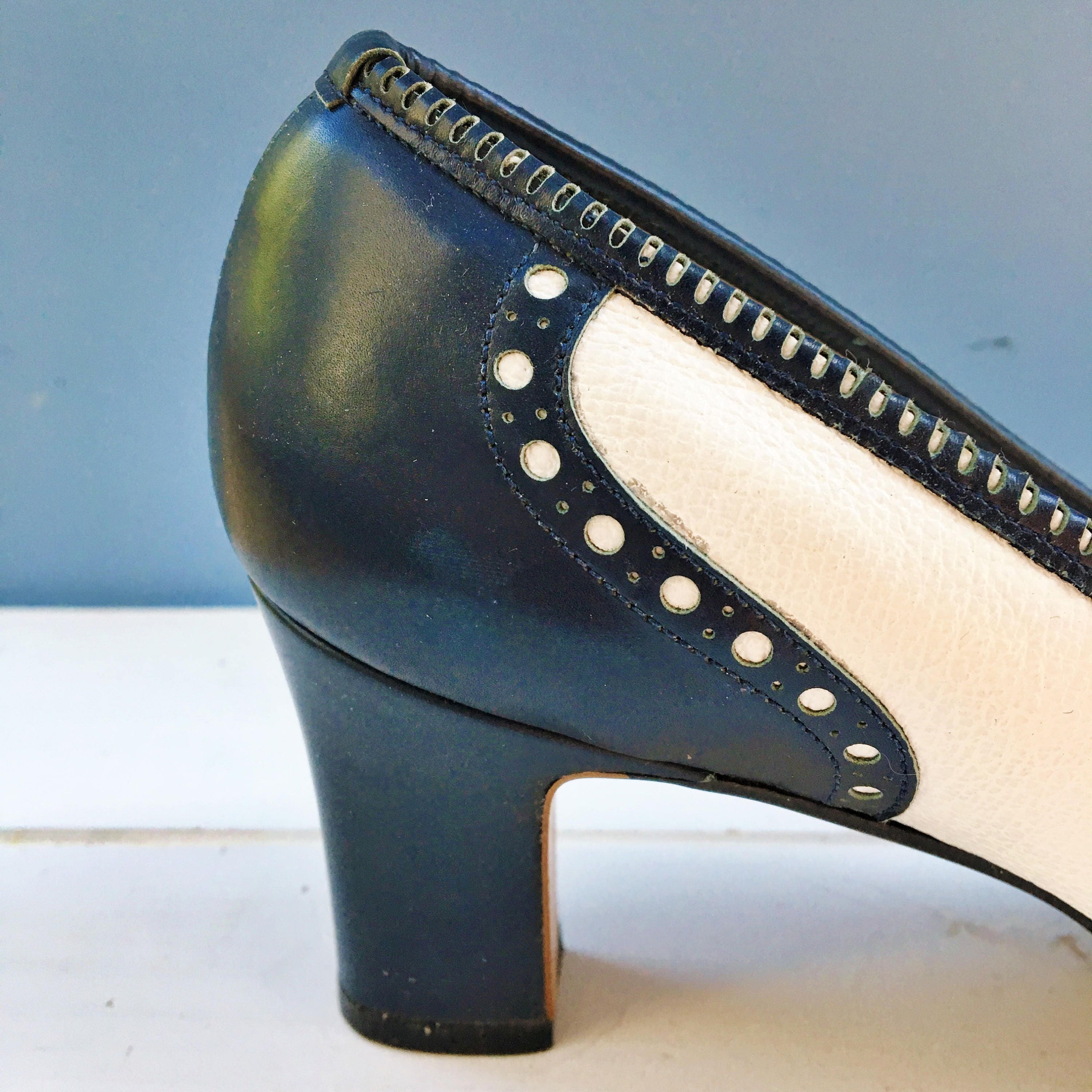 navy and white heels