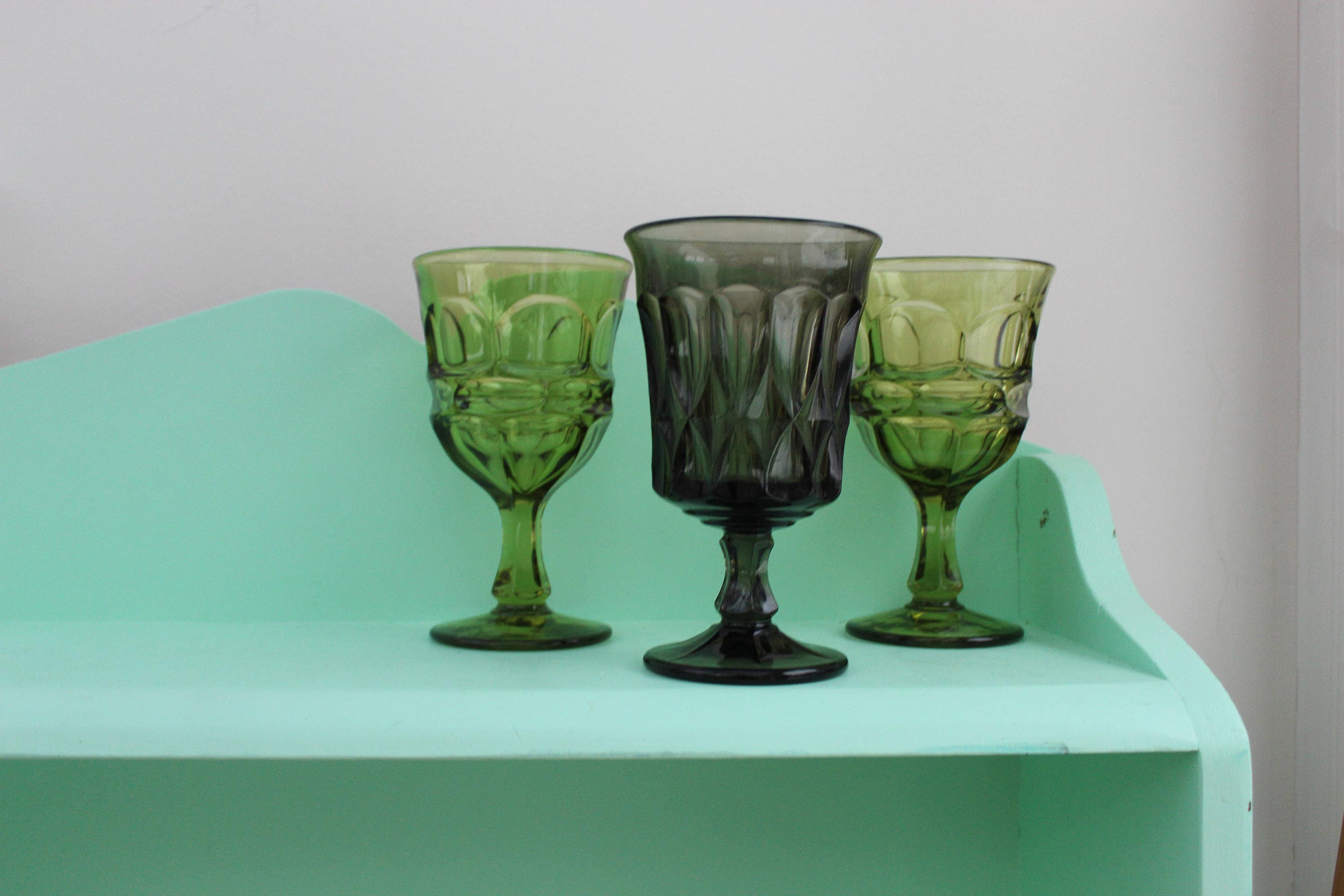 Vintage Green Drinking Glasses, Vintage Glassware, Mid Century Glasses