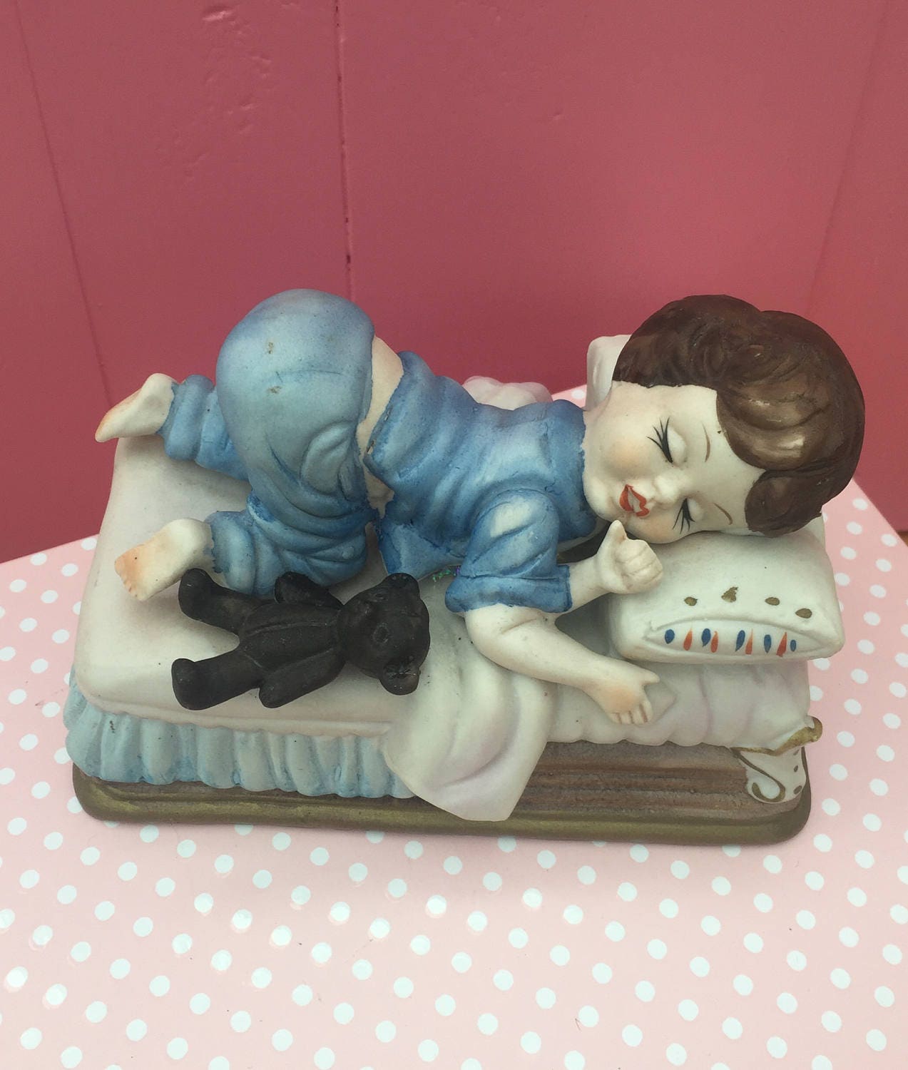 Vintage 1950s Royal Crown Figurine, Sleeping Girl Figurine Knick Knack