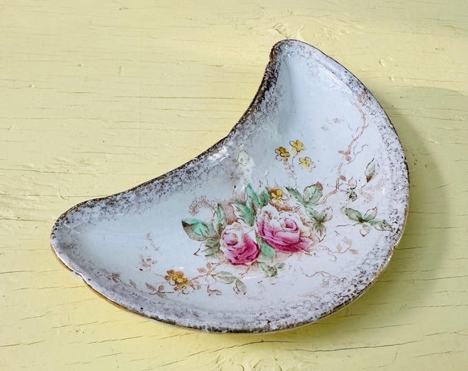Vintage Royal China Chantilly Rose Crescent Dish 1946 Floral Bone China Trinket Dish Cottagecore Decor