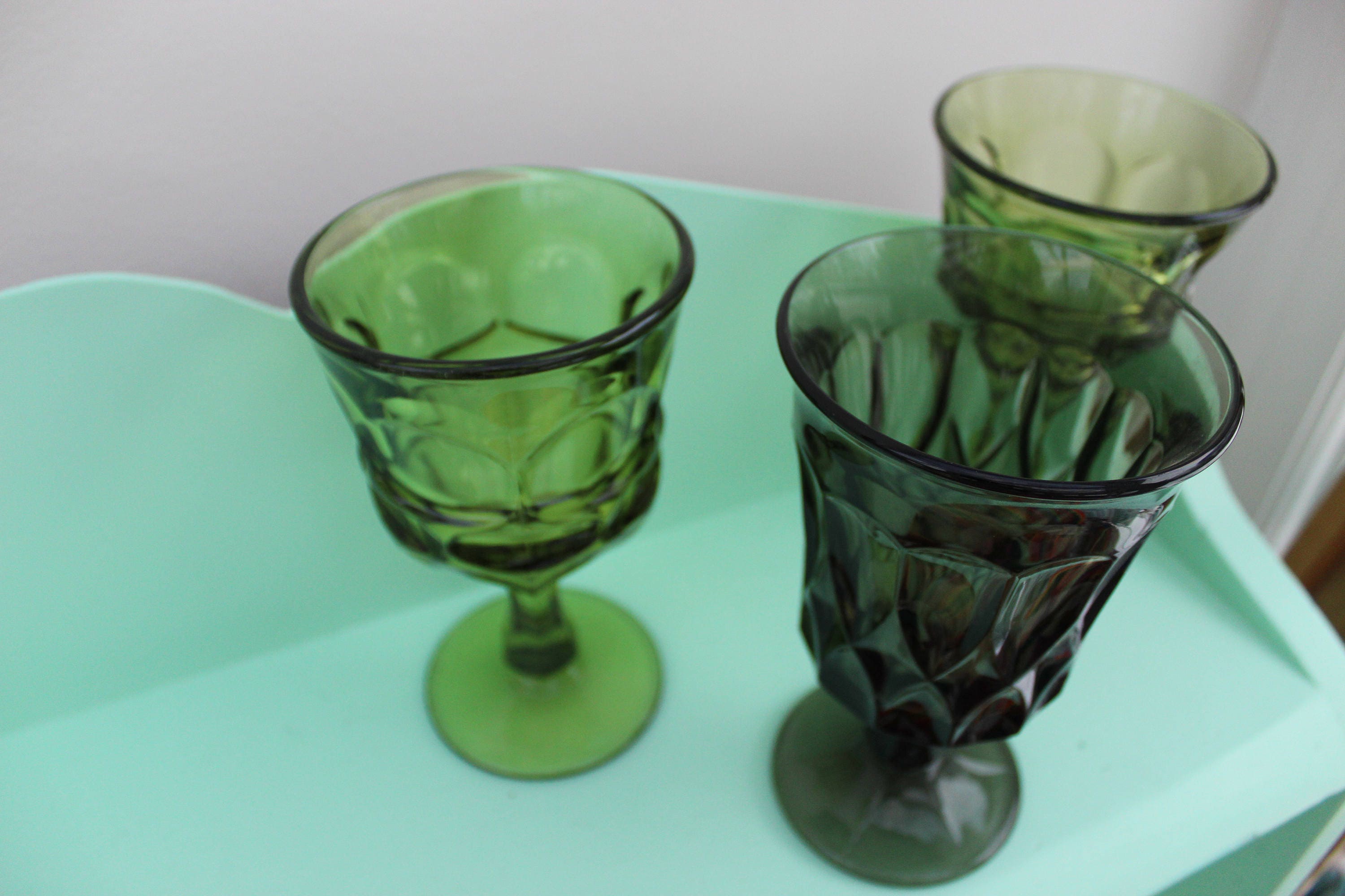 green glass drinking glasses