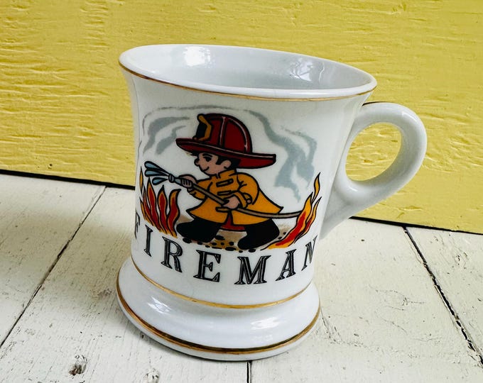 Vintage Lefton Fireman Mug, Vintage Firefighter Coffee Mug, Vintage Fireman Nursery Decor, Little Boy Fireman themed bedroom, Fireman Decor