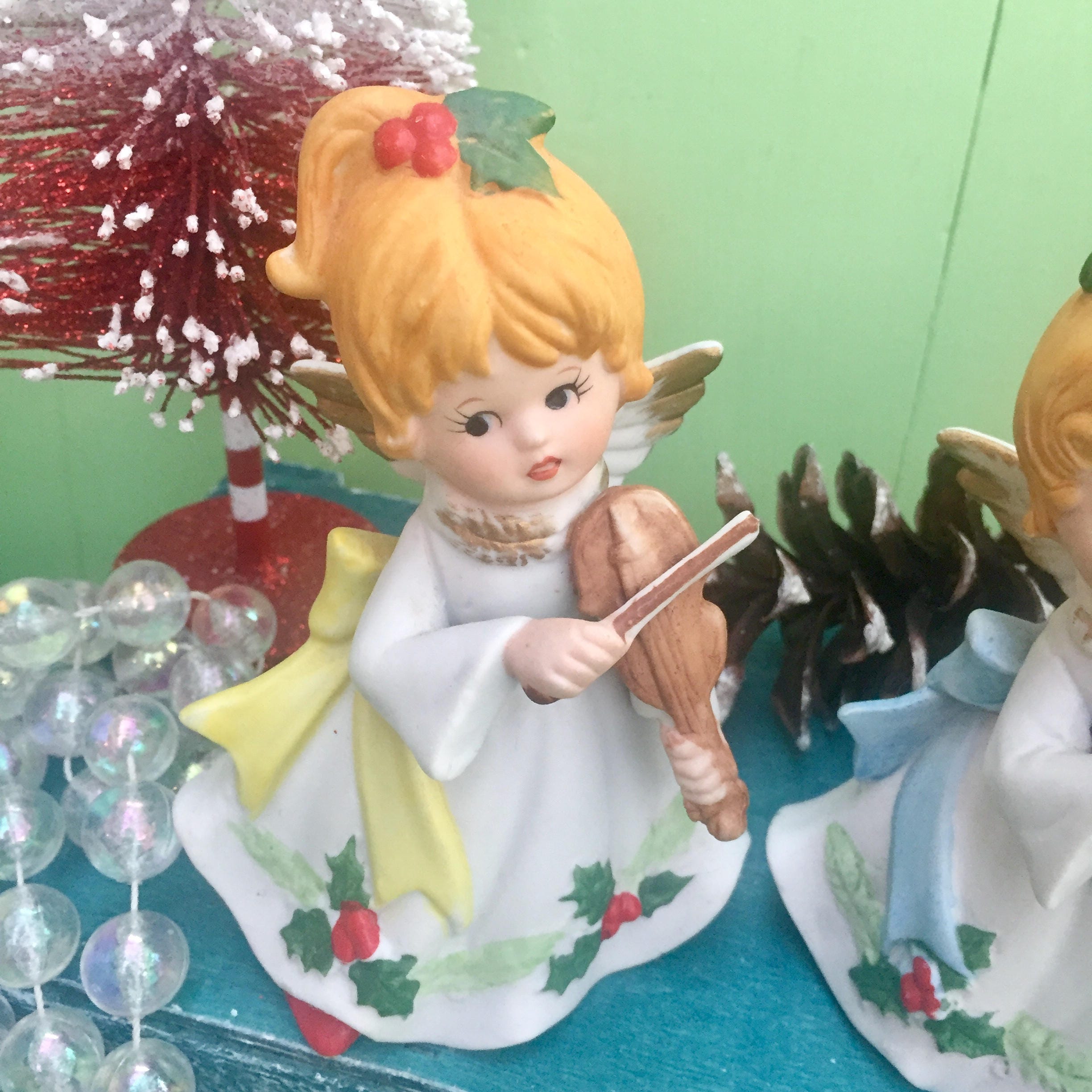 Vintage Christmas Angel Figurines, Set of Three, Vintage Christmas Angel Knick Knack, Homco 