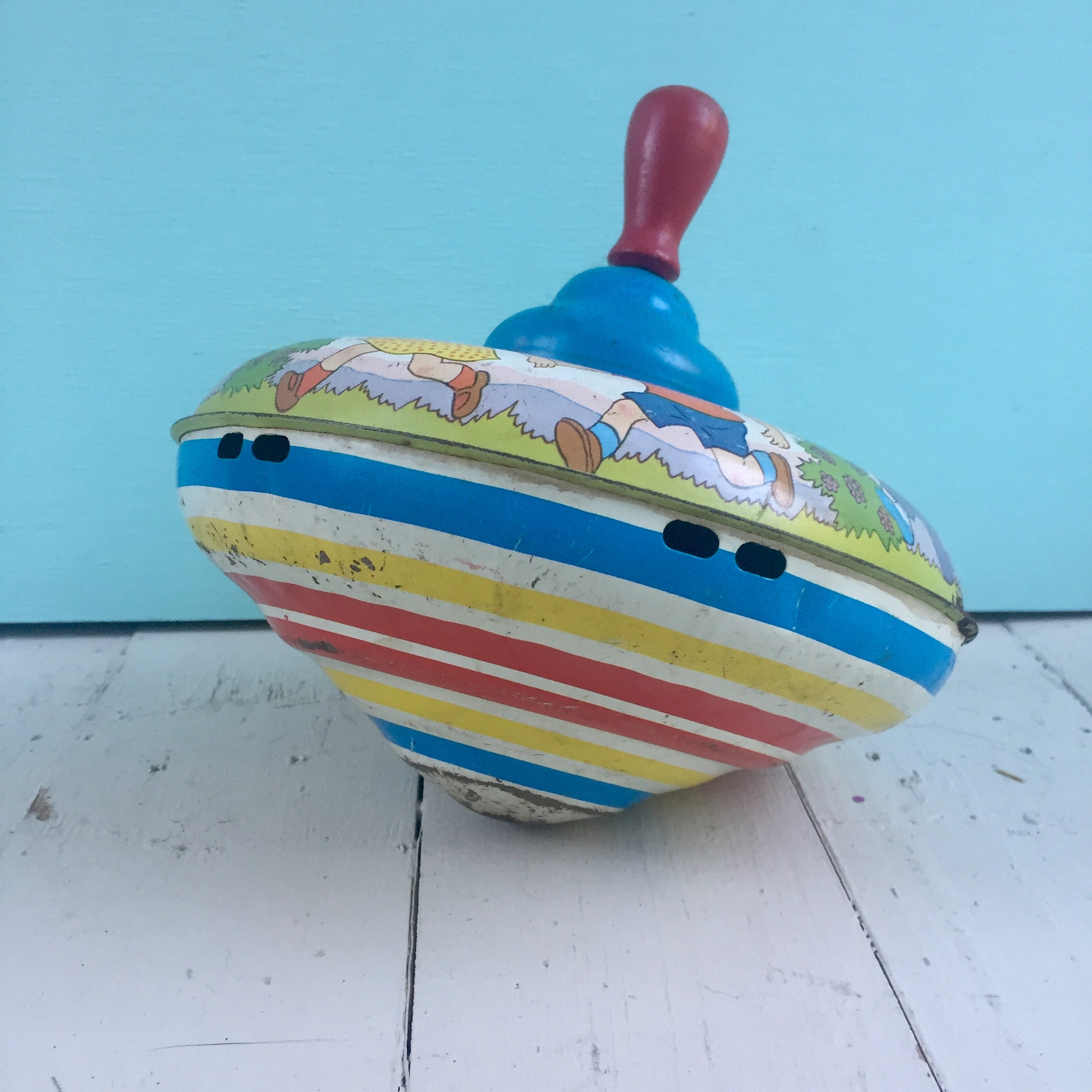 Vintage 1950s Tin Litho Toy Top, Vintage Ohio Art Toy Top, Vintage