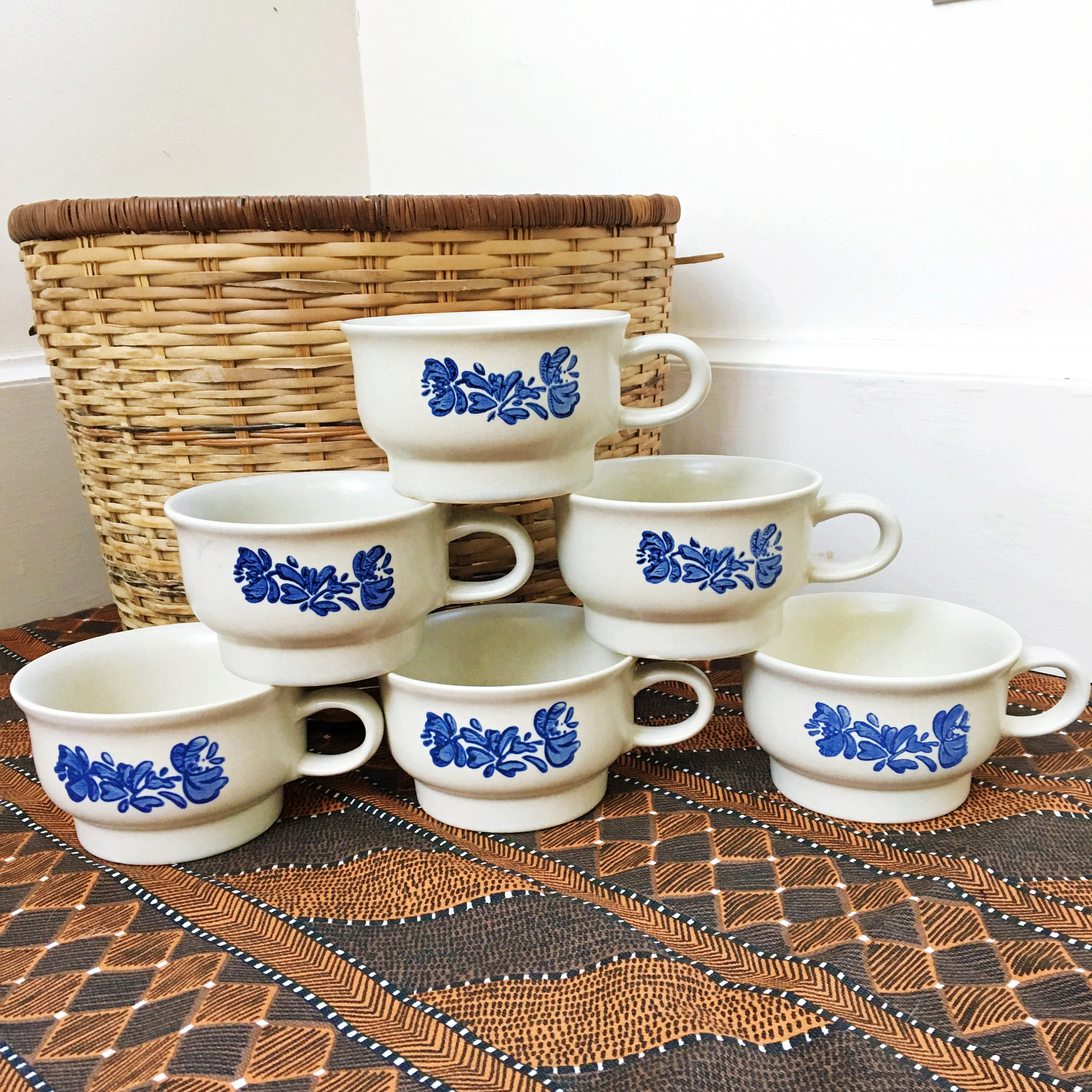 Vintage Pfaltzgraff Yorktowne Coffee Cups, Set of Six, Blue Cornflower