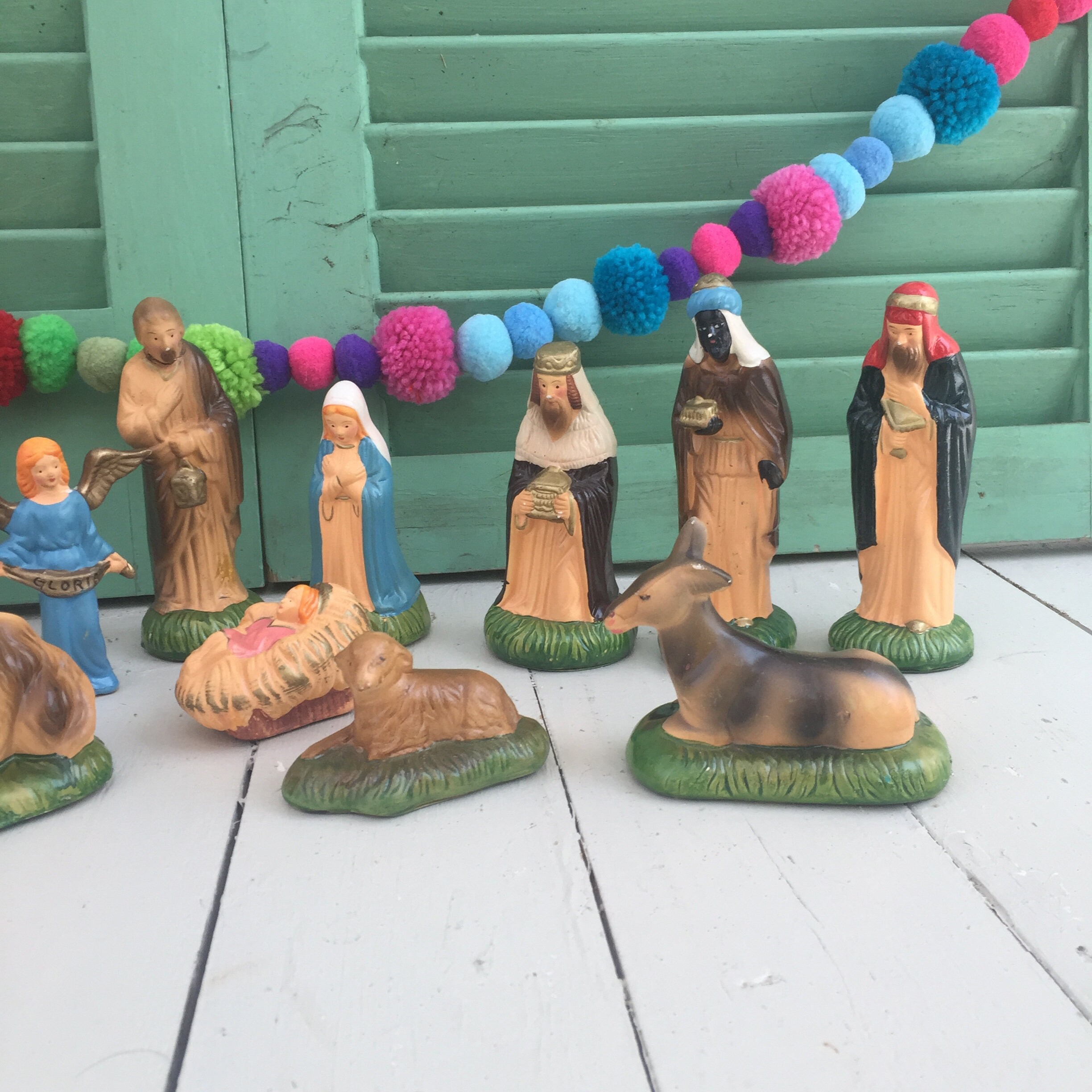 Vintage Chalkware Nativity Pieces, Vintage Nativity Set, Vintage