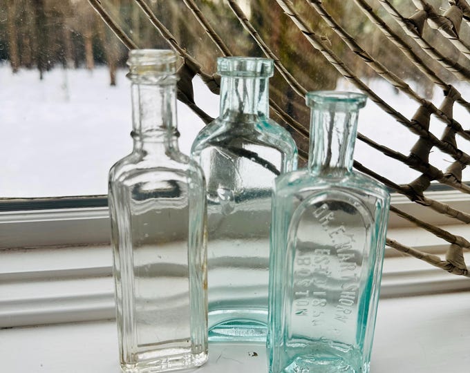 Antique Early 1900s Glass Medicine Bottles Trio Embossed Apothecary Bottles Collectible Drugstore Bottles
