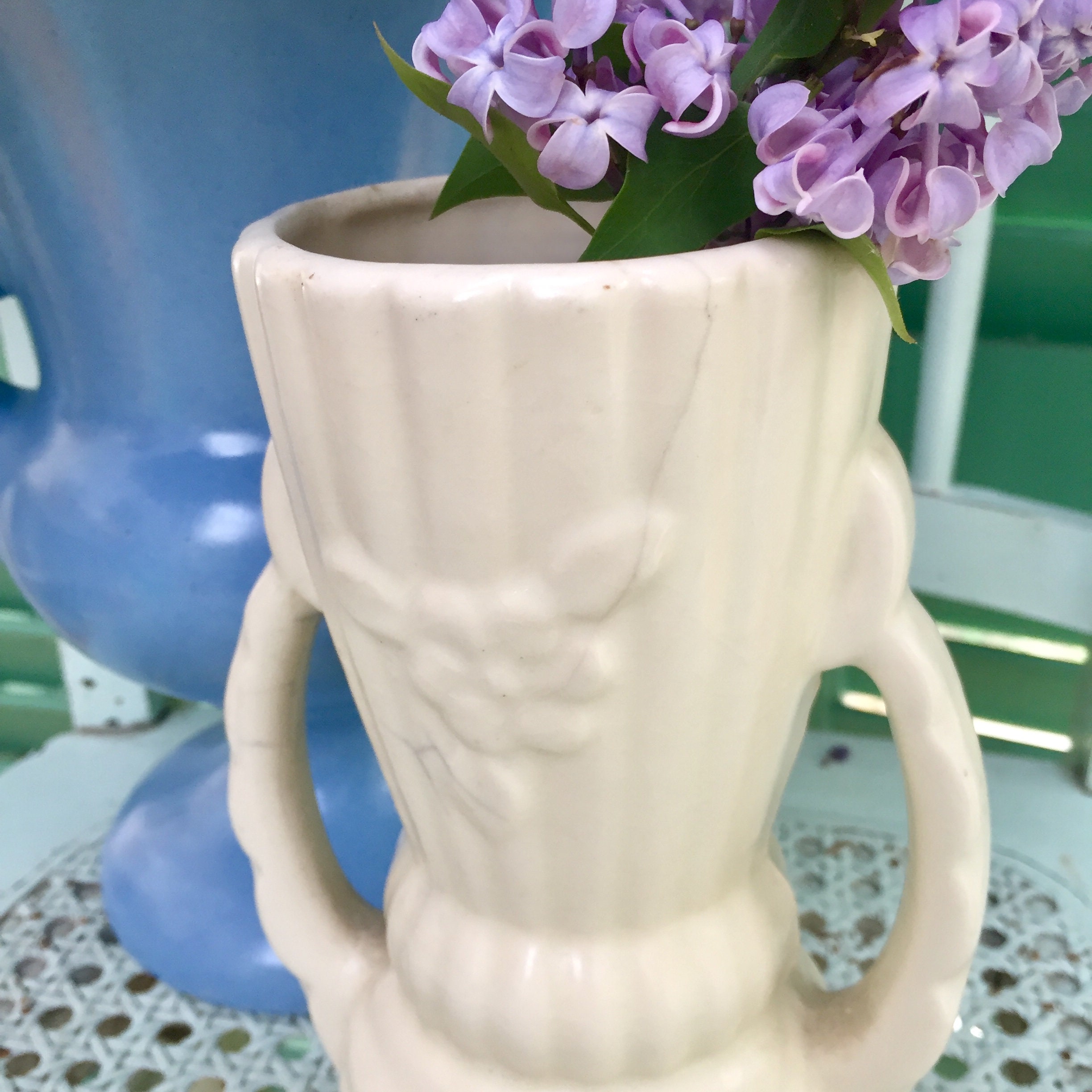 Vintage White USA Vase, Vintage DoubleHanded USA Vase, White Vintage