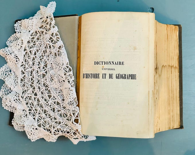Antique French Dictionary 1876 Hachette Paris Book Dark Academia Decor Victorian Library French Country Decor Large Leather Bound Book