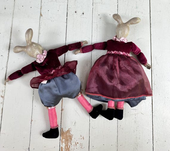 Vintage Bunny Rabbit Dolls Couple Set of Two Kasma LTD Easter