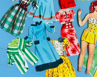 Vintage 1960s Paper Dolls, Mid Century Retro Paper Doll With
