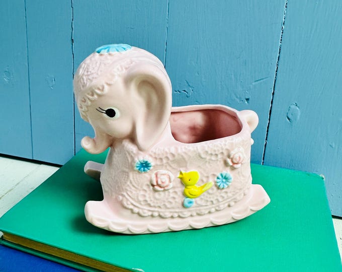 Vintage Napco Pink Elephant Planter Ceramic Nursery Planter Baby Shower Decor Japan 322