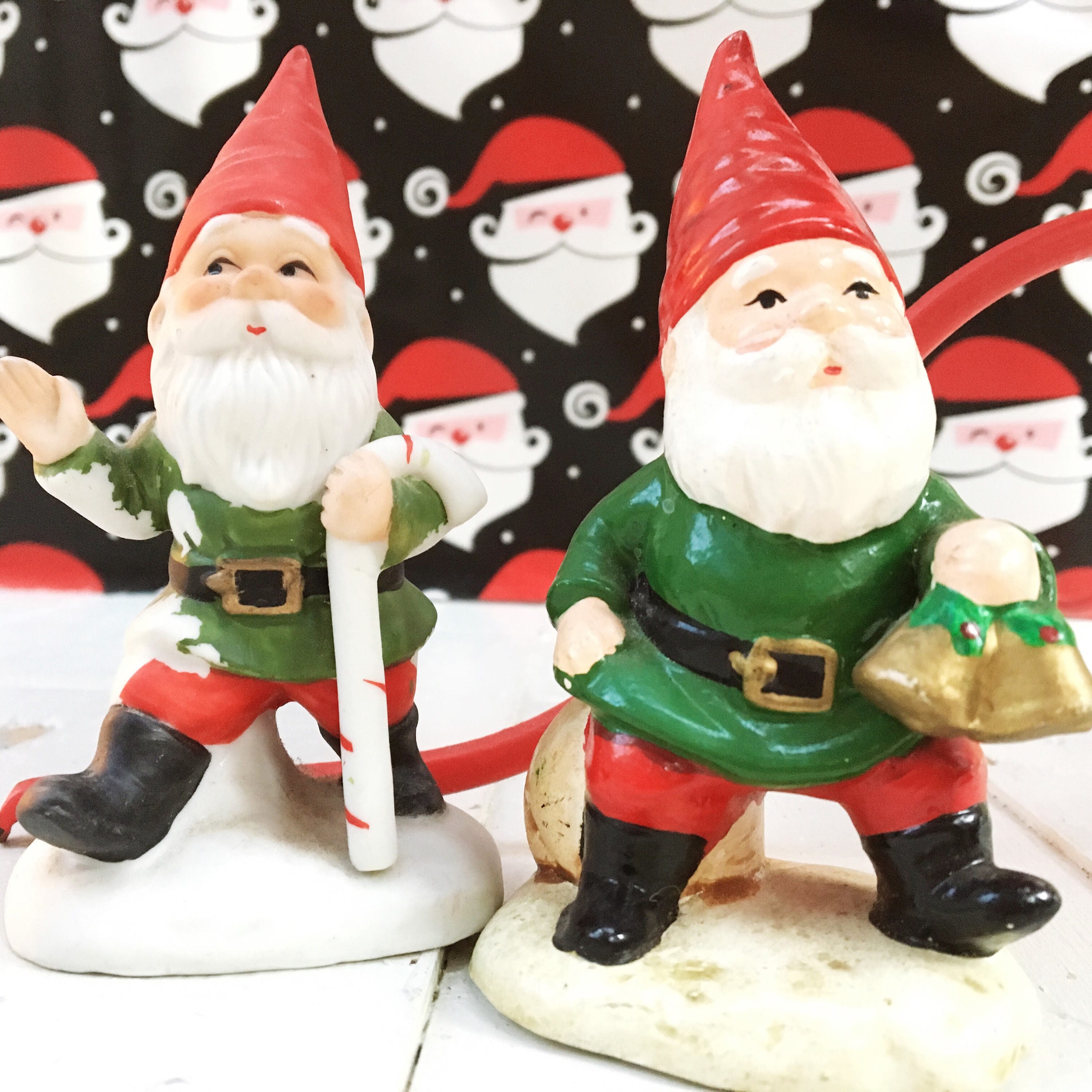 Vintage Santa Gnome, Set of Two, Vintage Gnome Figurine, Vintage Christmas Decor, Kitschy