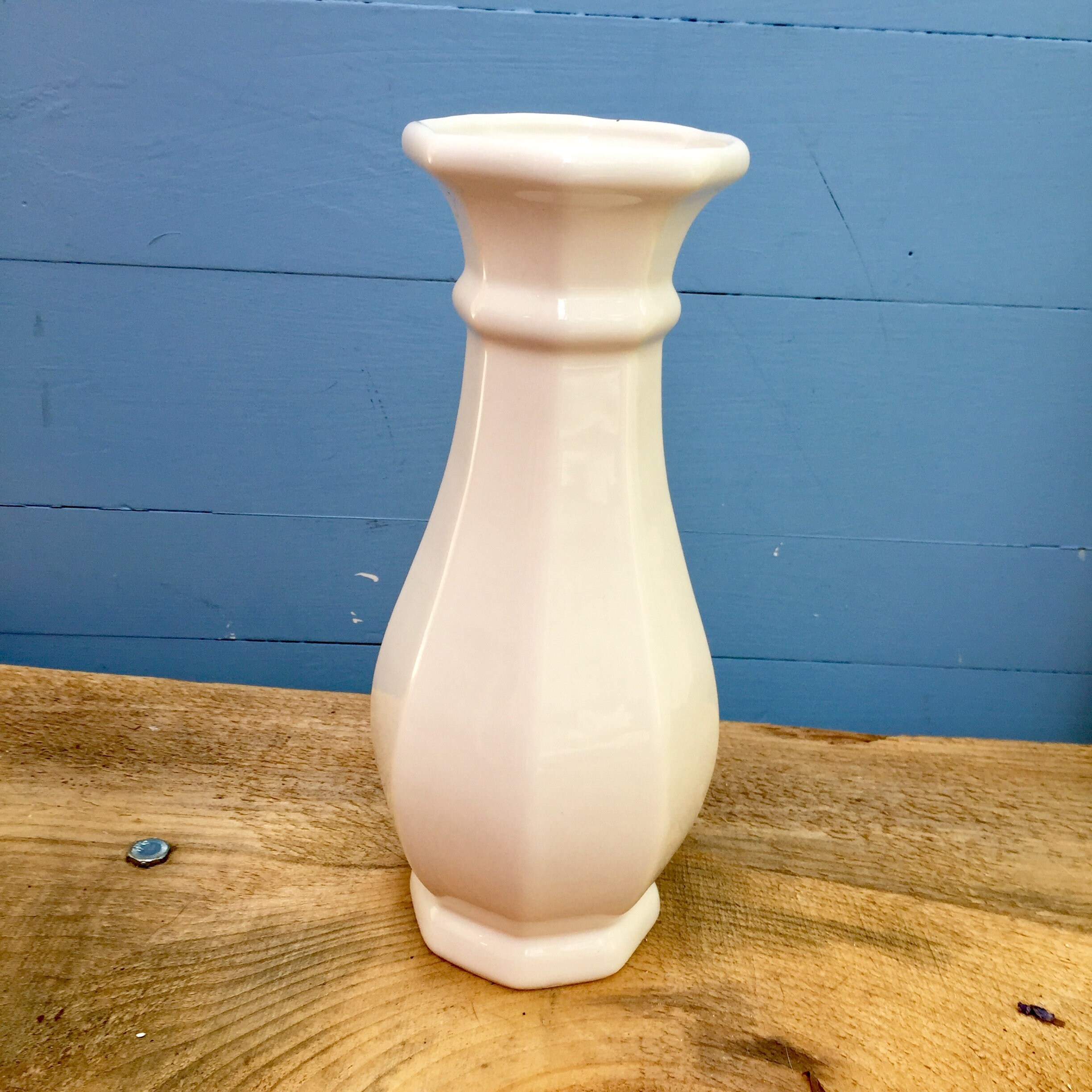 Vintage OFTDA Stoneware Vase, Vintage White Stoneware Vase, 8 Inch
