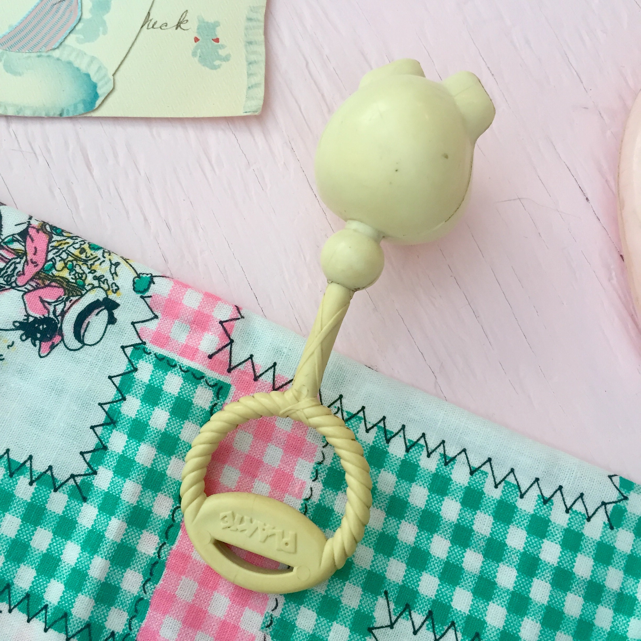 Vintage 1950s Baby Rattles, Set of Two, Vintage Baby Rattle, Vintage Pig Battle Rattle, Vintage