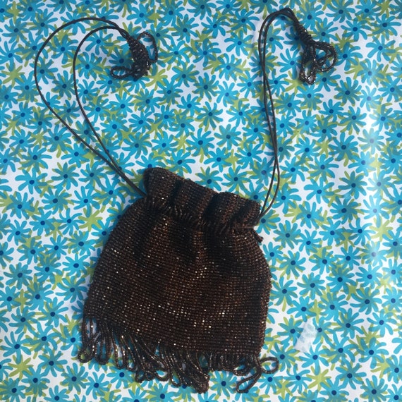 Antique 1920s Beaded Drawstring Purse, Vintage Fl… - image 2