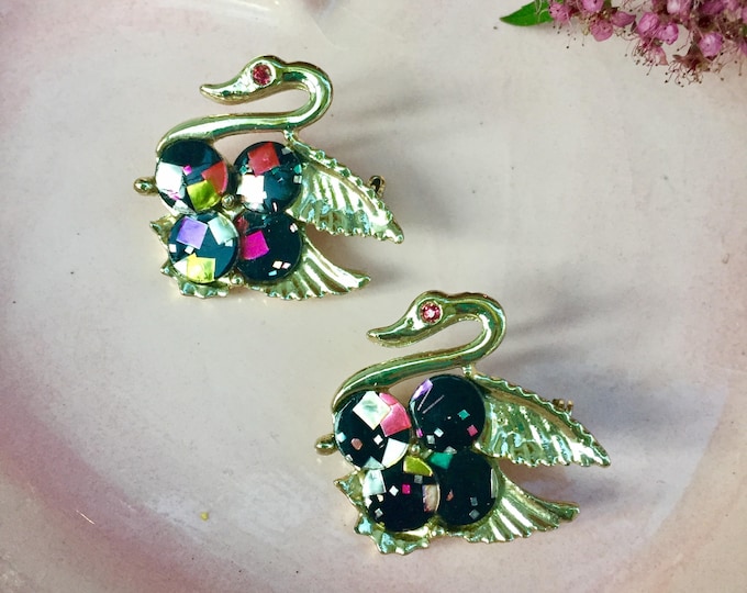 Vintage Swan Brooch, Set of Two, Mid Century Vintage Brooch Set, Vintage Animal Pin, Vintage Swan Pin, Vintage Bird Brooch