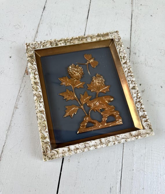Vintage Gold Botanical Wall Art 3D Floral Relief Picture Ornate